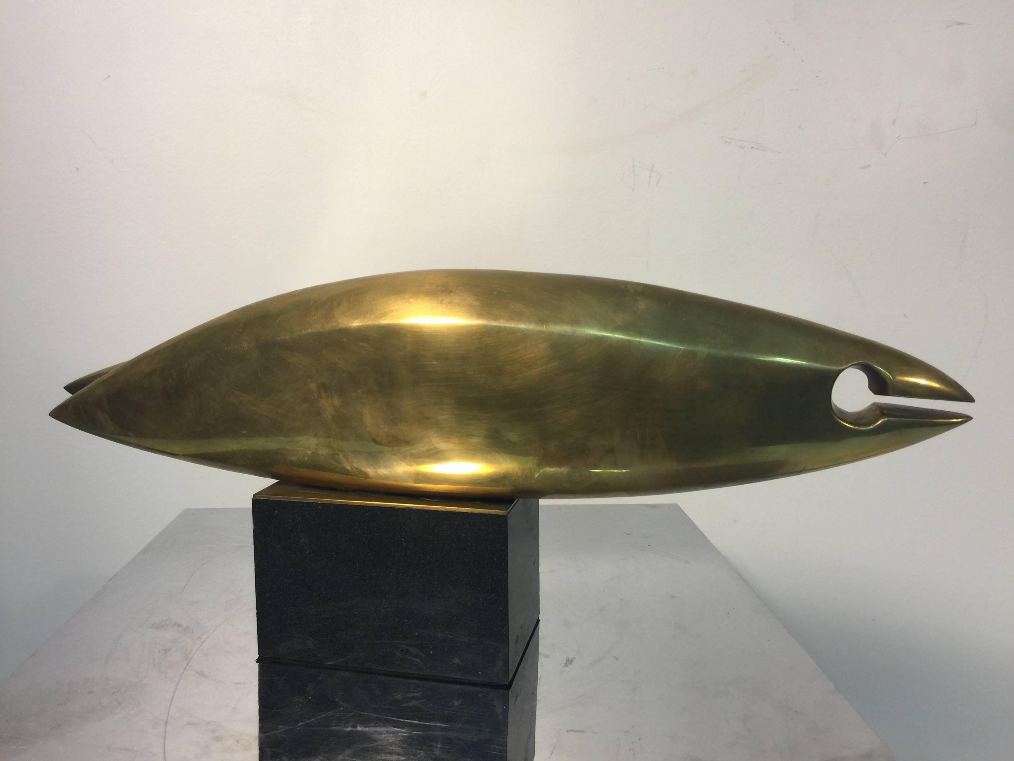 Fantastic Modernist Brass Fish Sculpture in the Style of Jean Arp For Sale 2