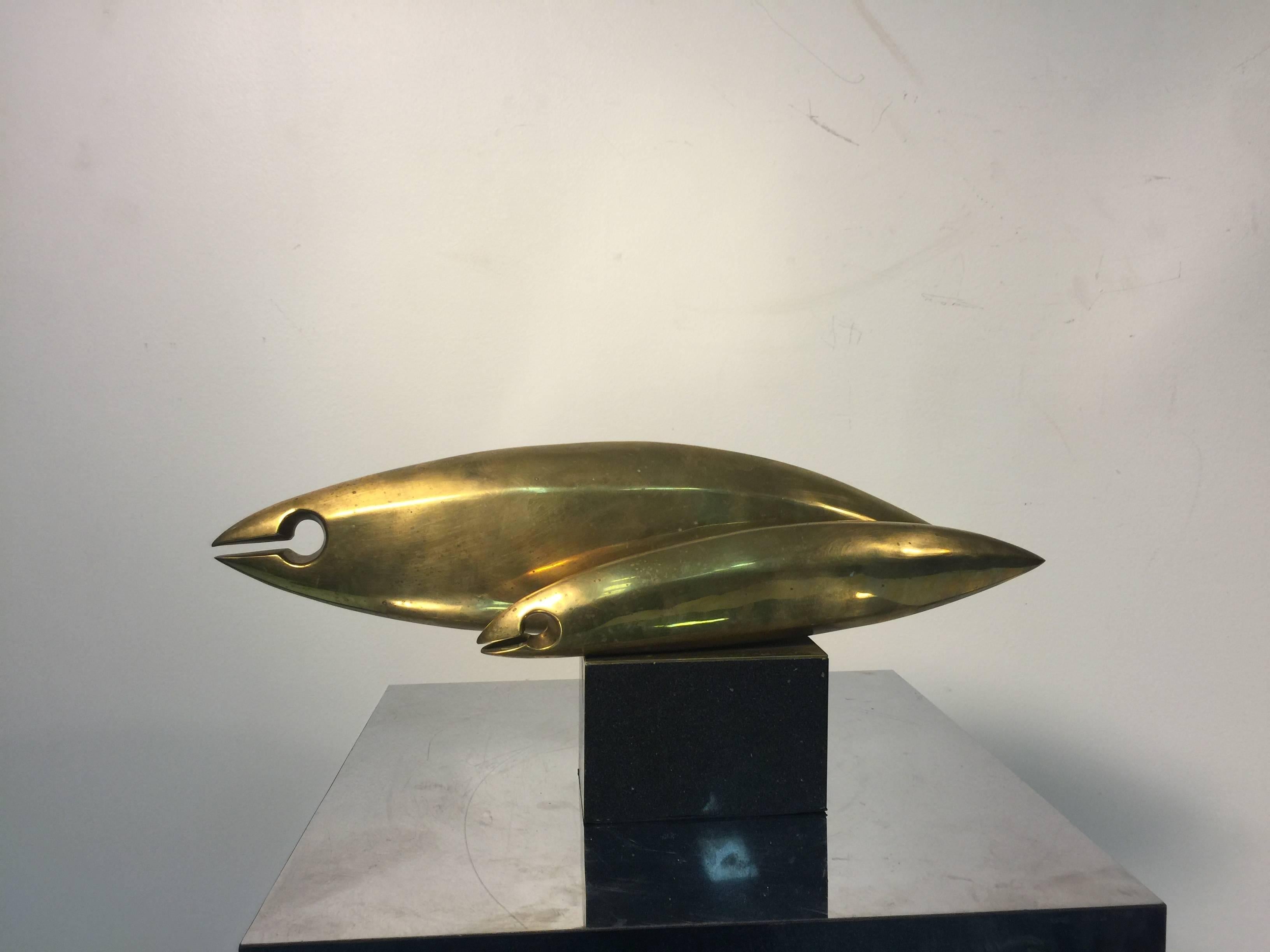 20th Century Fantastic Modernist Brass Fish Sculpture in the Style of Jean Arp For Sale