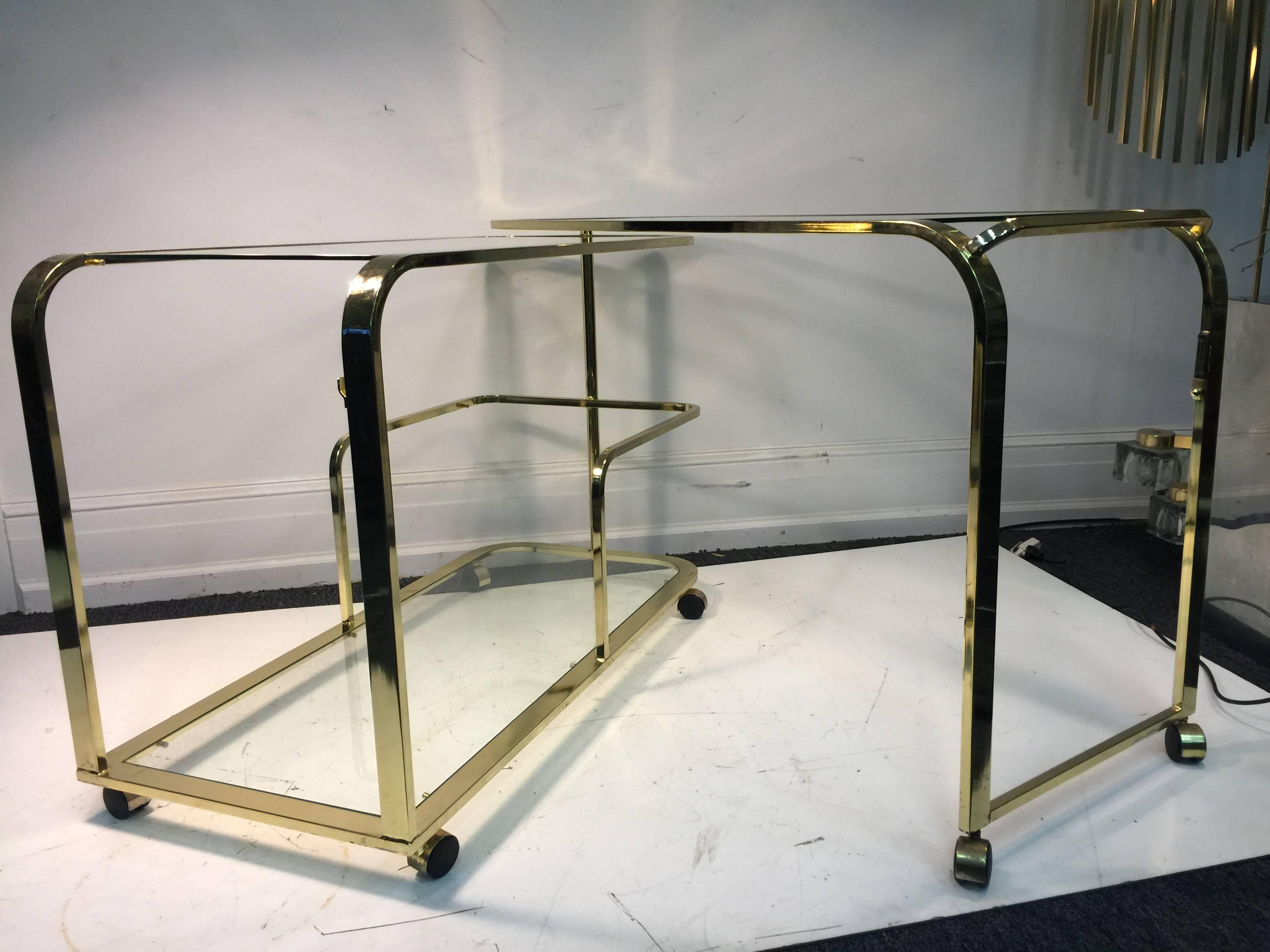 Modern Exceptional Expandable Brass Bar or Tea Cart by Milo Baughman for DIA For Sale