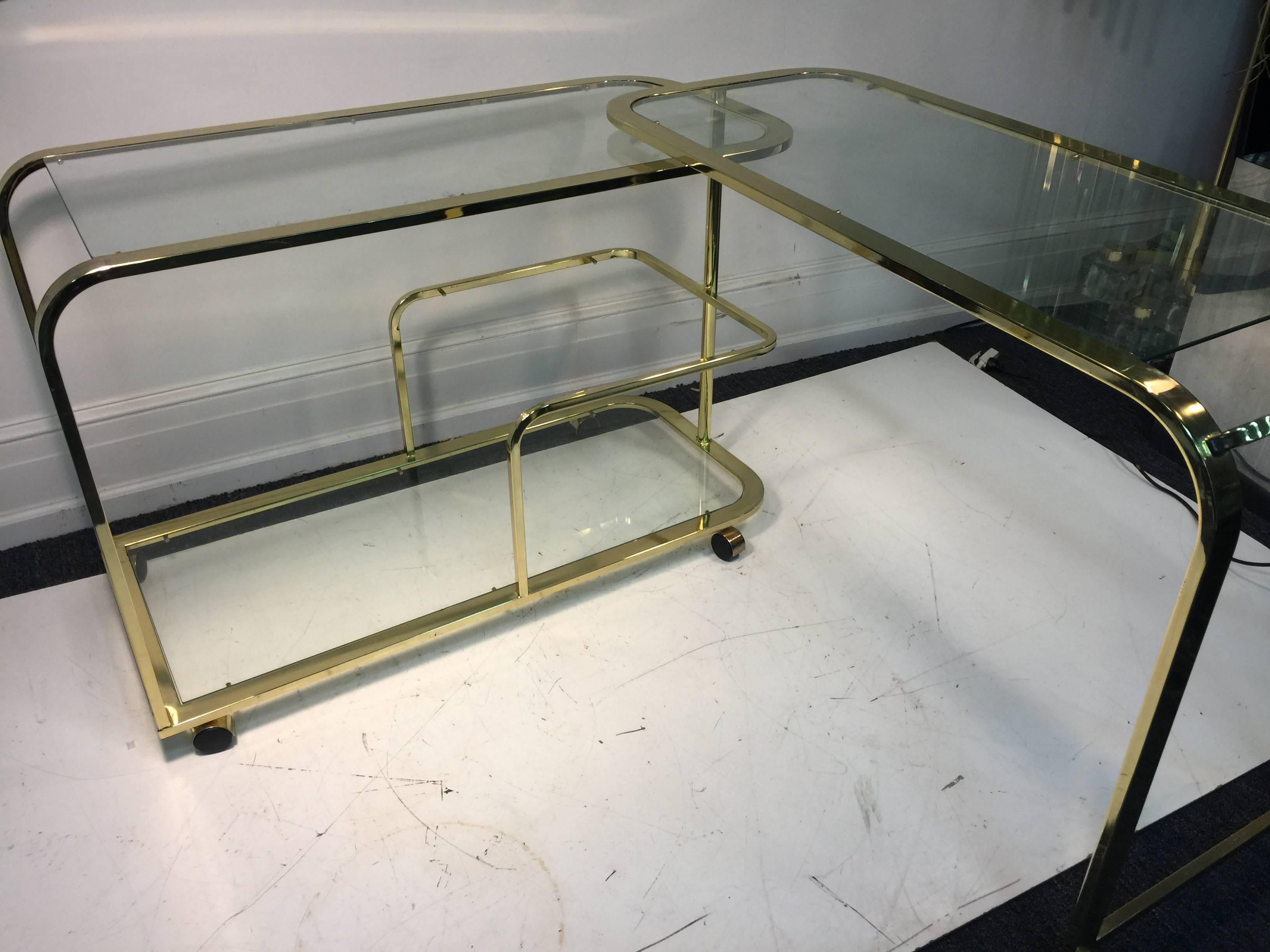 20th Century Exceptional Expandable Brass Bar or Tea Cart by Milo Baughman for DIA For Sale