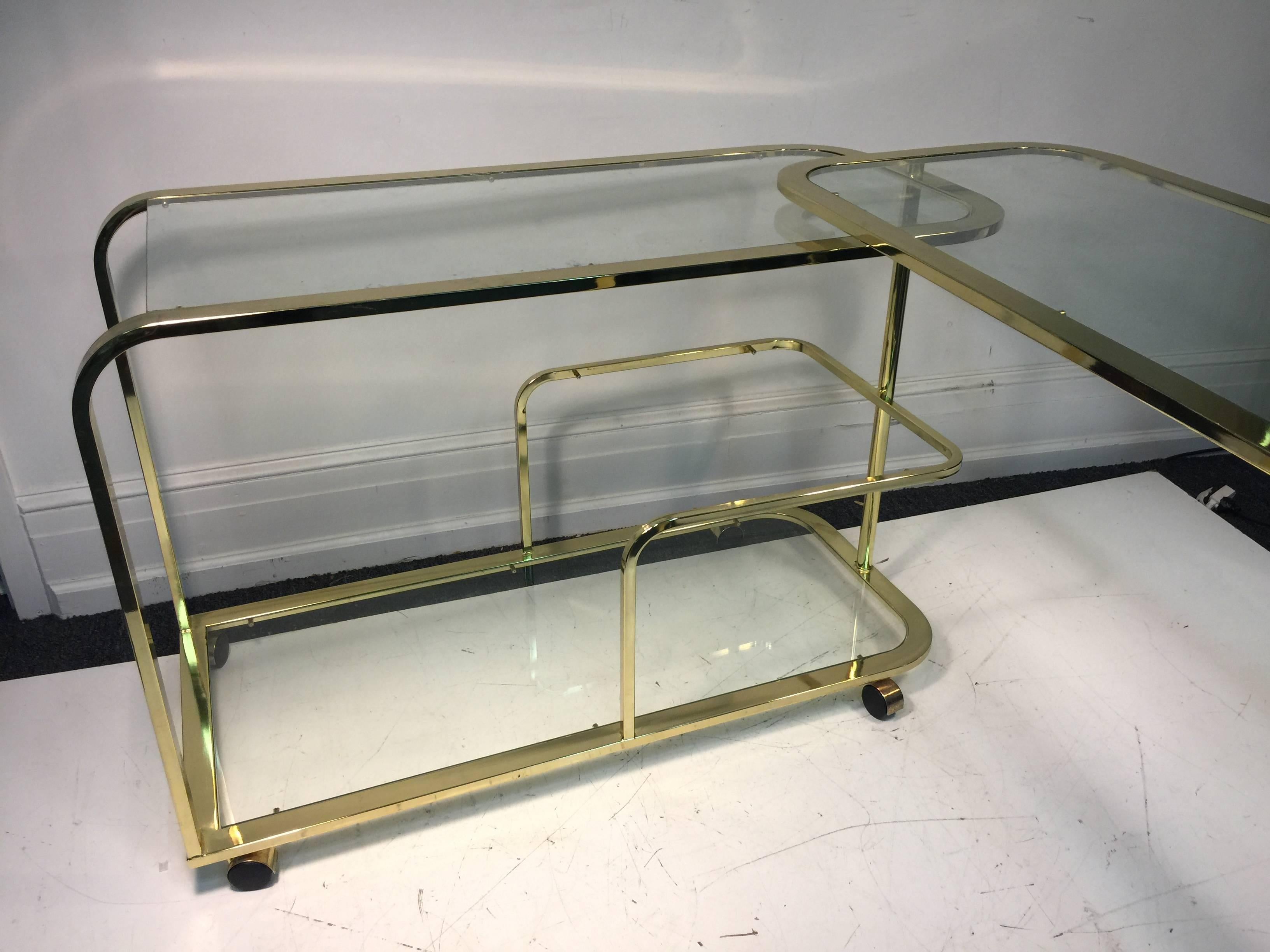 Exceptional Expandable Brass Bar or Tea Cart by Milo Baughman for DIA For Sale 1