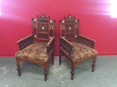 Pair of Exceptional 19th Century Moorish Armchairs in the Manner of Bugatti