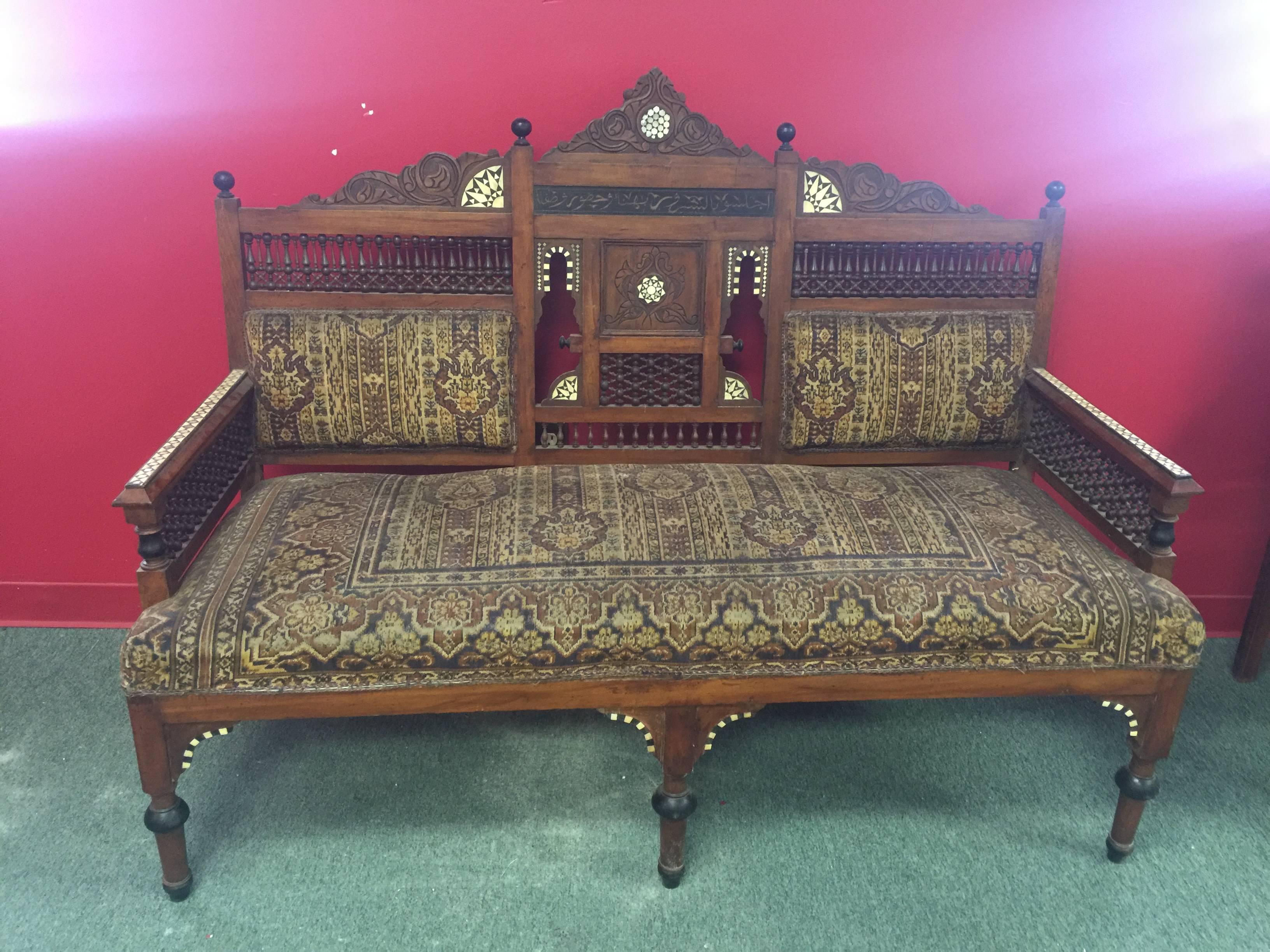 African Pair of Outstanding 19th Century Moorish Settee in the Manner of Bugatti For Sale