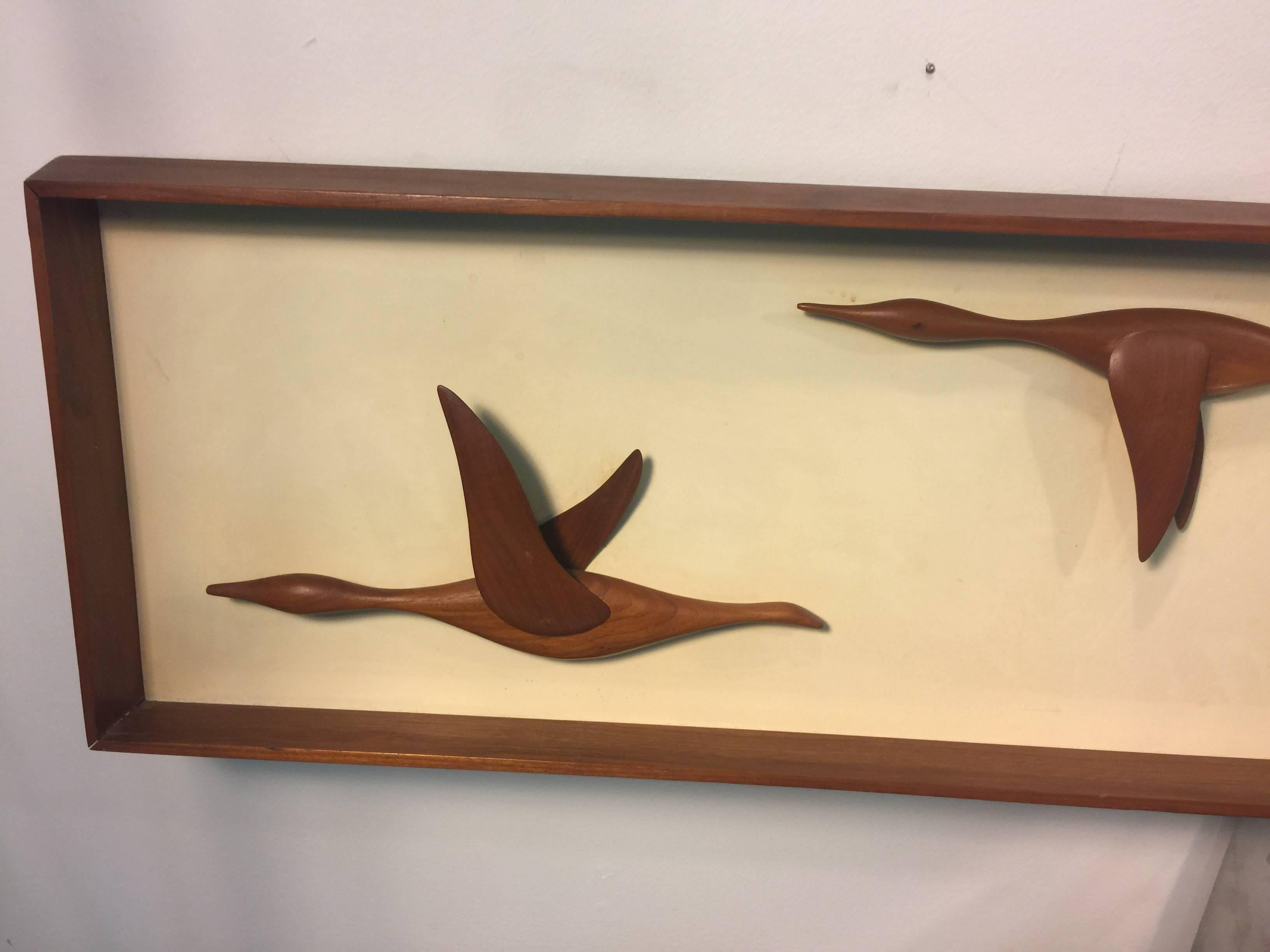 European Fantastic Mid-Century Modern Hand-Sculpted Geese in Flight Wall Clock For Sale