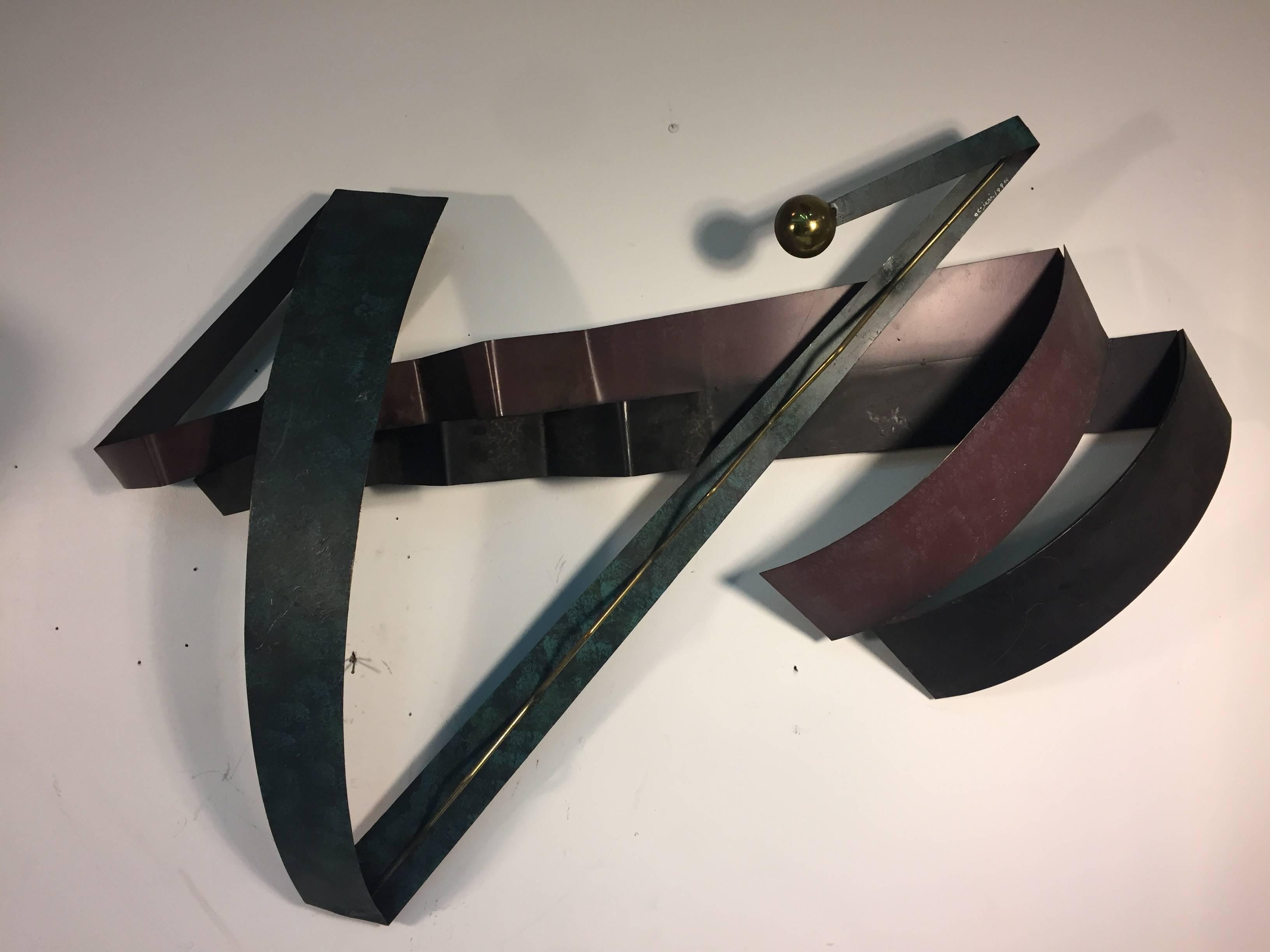Modern Unusual Pair of Signed Curtis Jere Mixed-Metal Wall Sculptures For Sale