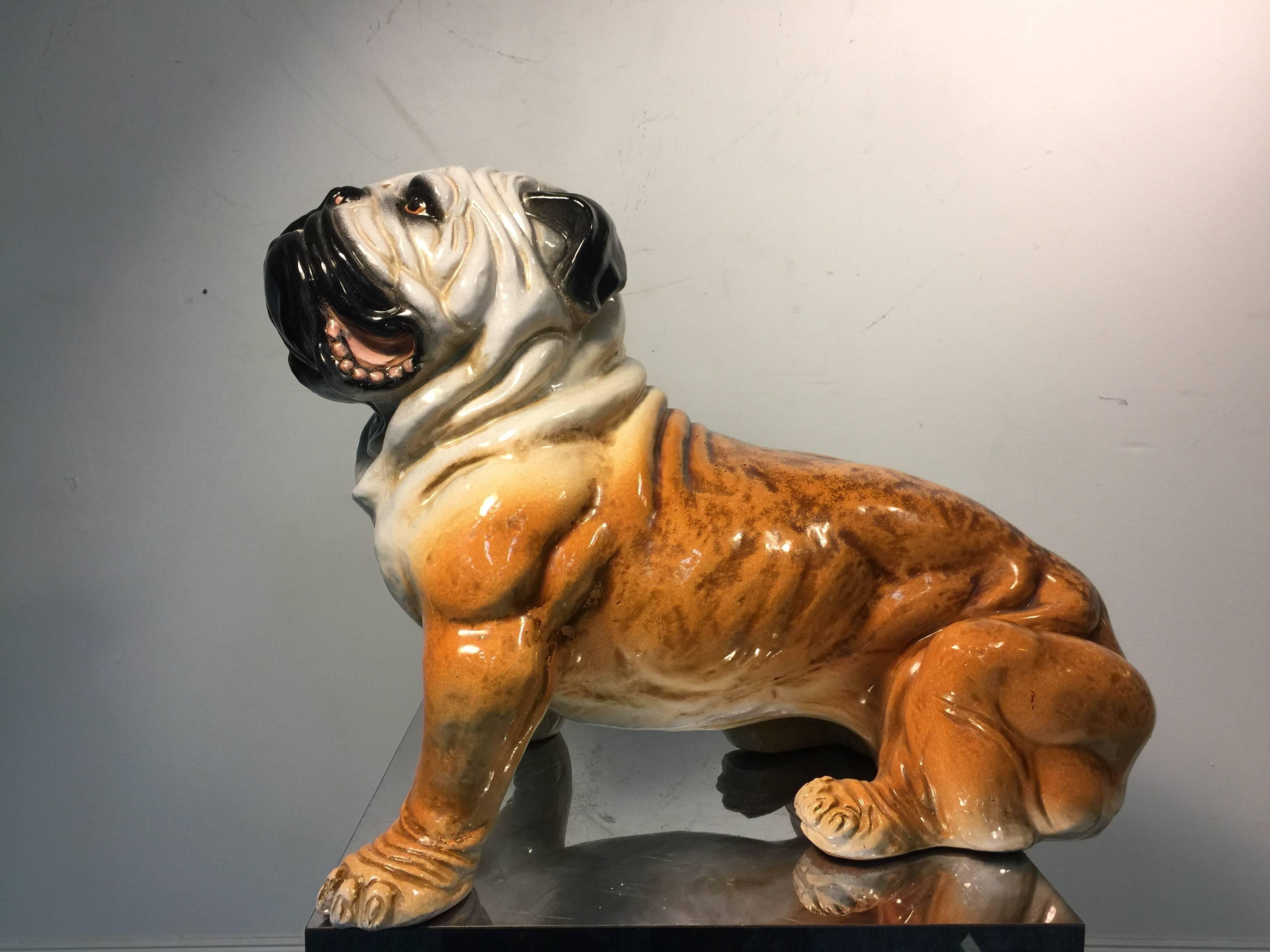 Whimsical Italian Ceramic Sculpture of an English Bulldog In Good Condition For Sale In Mount Penn, PA