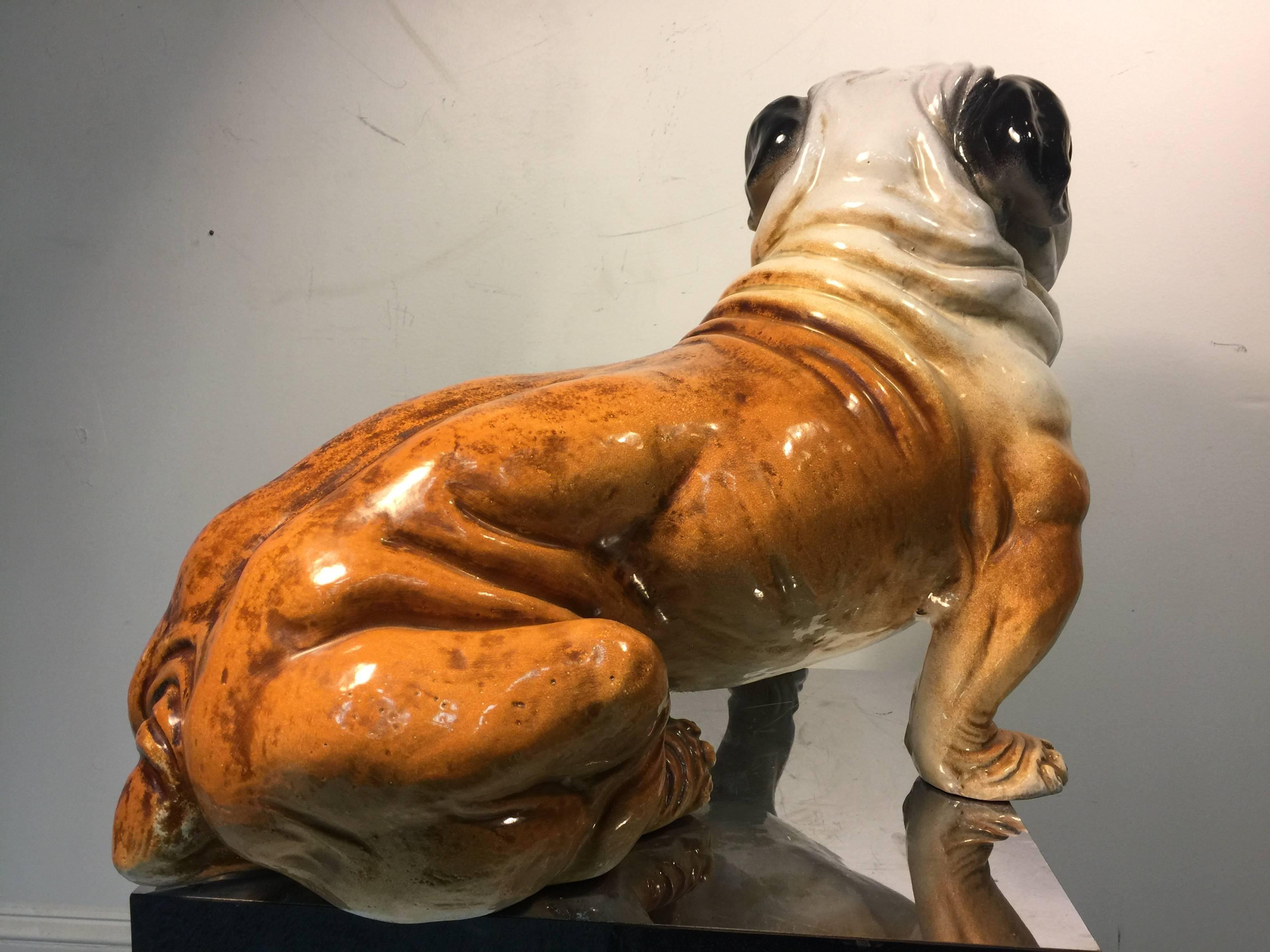 Whimsical Italian Ceramic Sculpture of an English Bulldog For Sale 2