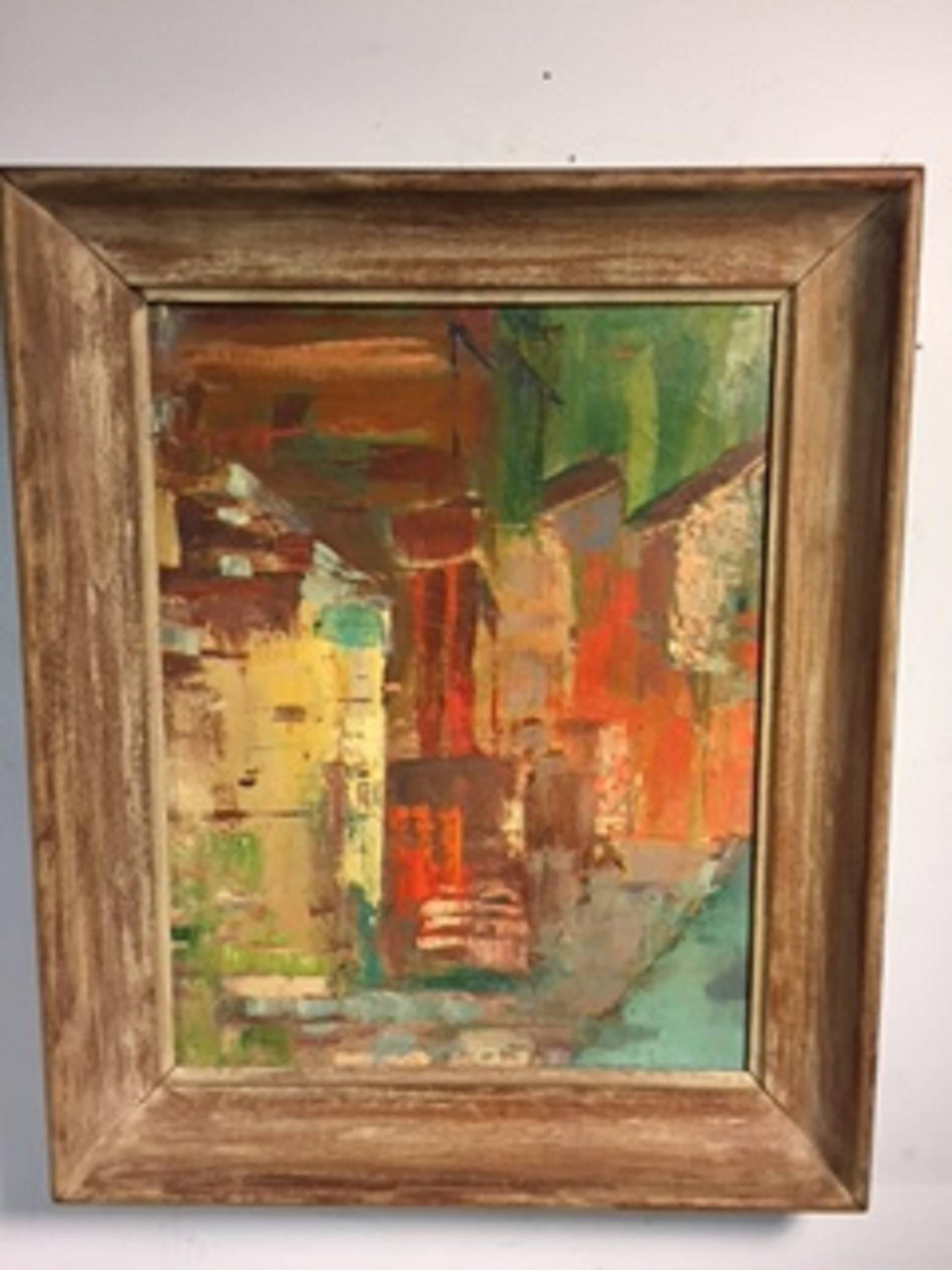 A great modern abstract painting in the manner of German artist Gerhard Richter. Signed on the back and dated 1962.