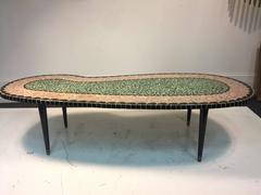 Magnificent Mosaic Tile Top Coffee Table in an Unusual Kidney Shape