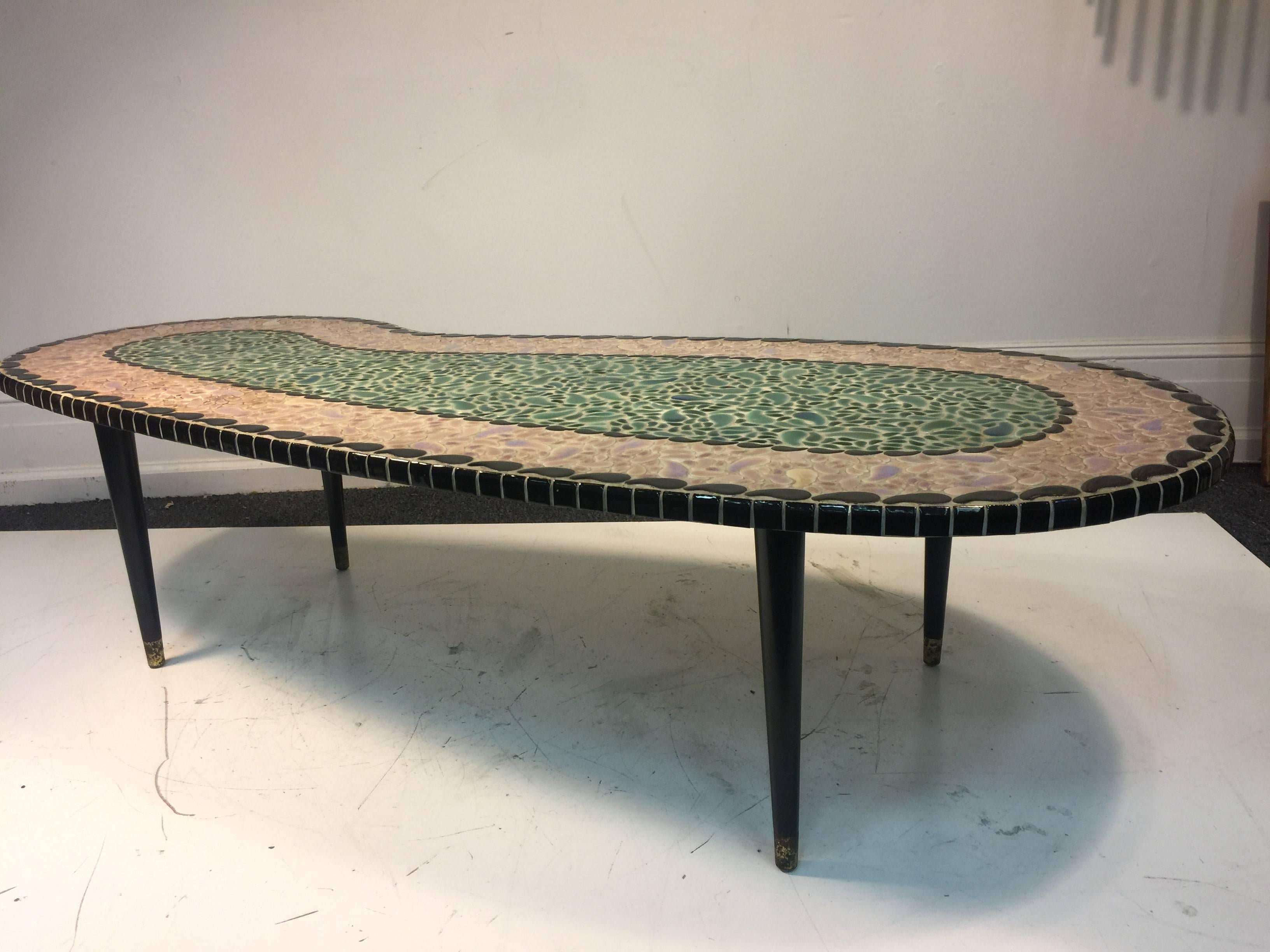 Modern Magnificent Mosaic Tile Top Coffee Table in an Unusual Kidney Shape For Sale