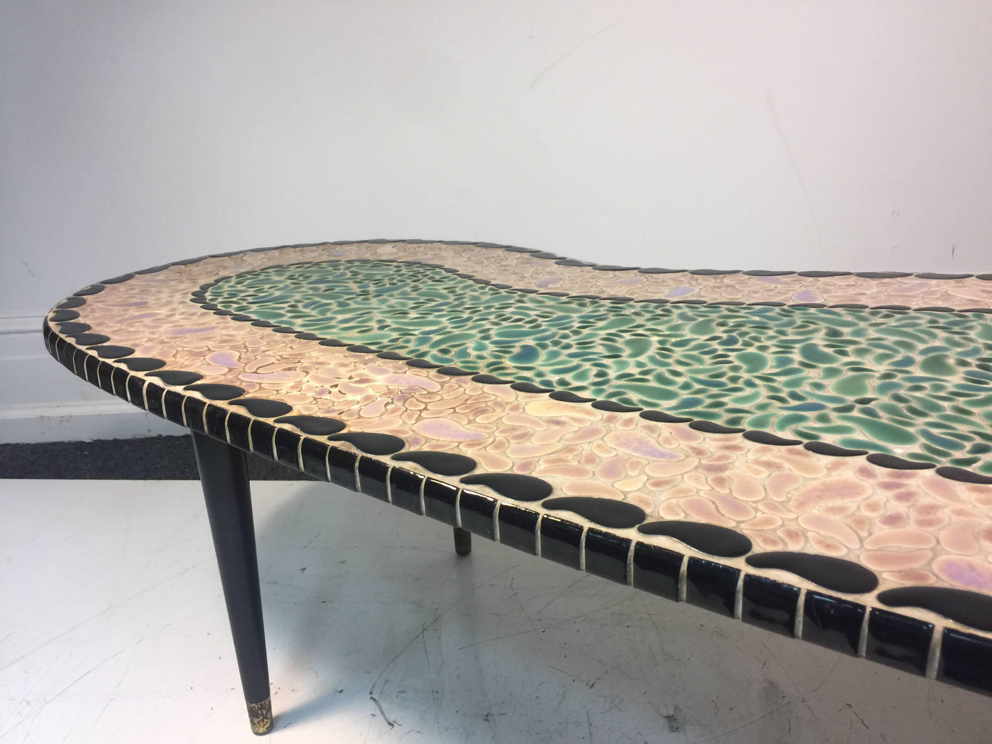 Magnificent Mosaic Tile Top Coffee Table in an Unusual Kidney Shape For Sale 2