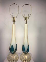 Exceptional Pair of Murano Glass Table Lamps by Seguso with Gold Leaf Inclusion
