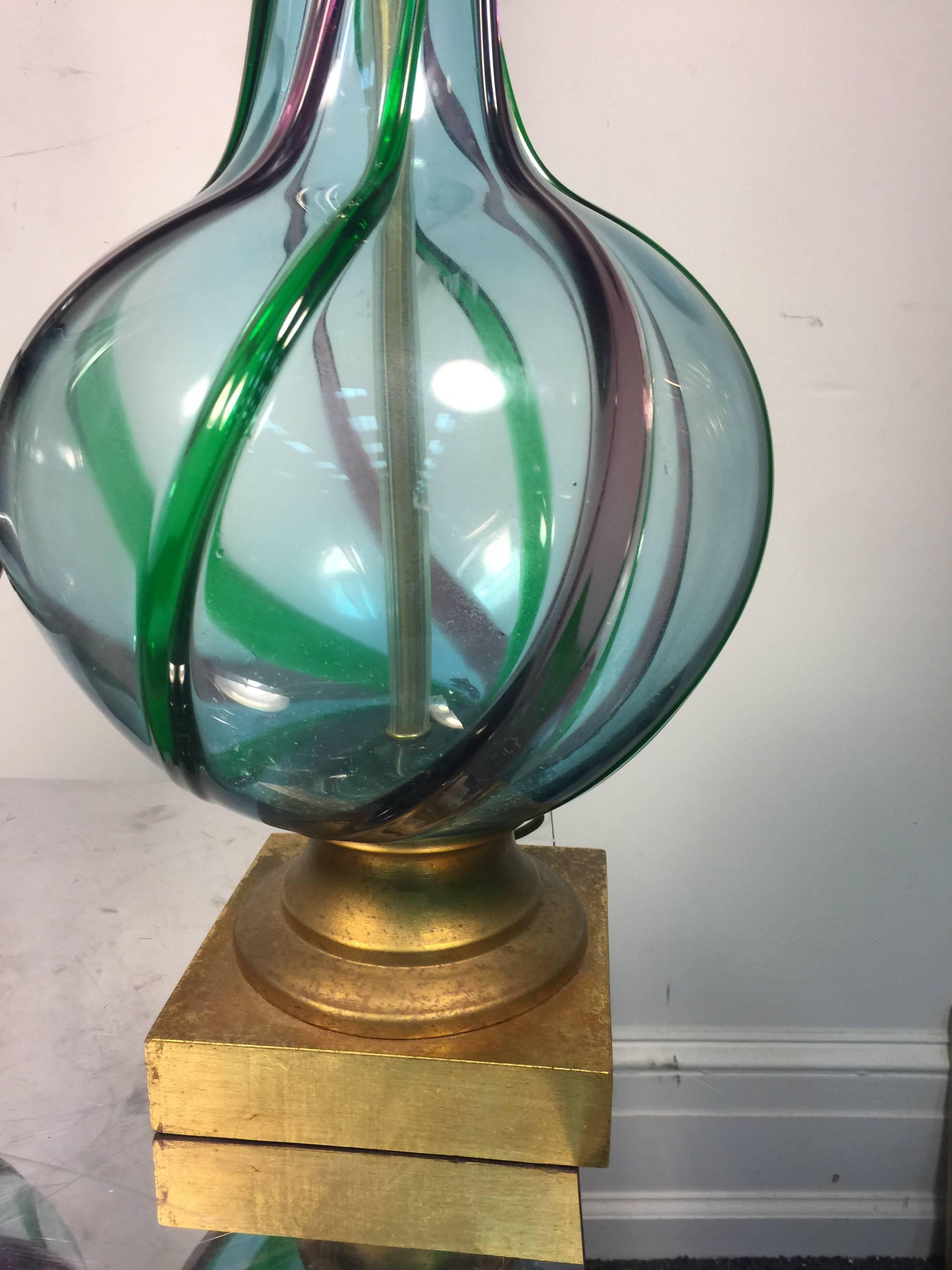 20th Century Stylish Pair of Midcentury Ribbed Murano Glass Lamps with Beautiful Design For Sale
