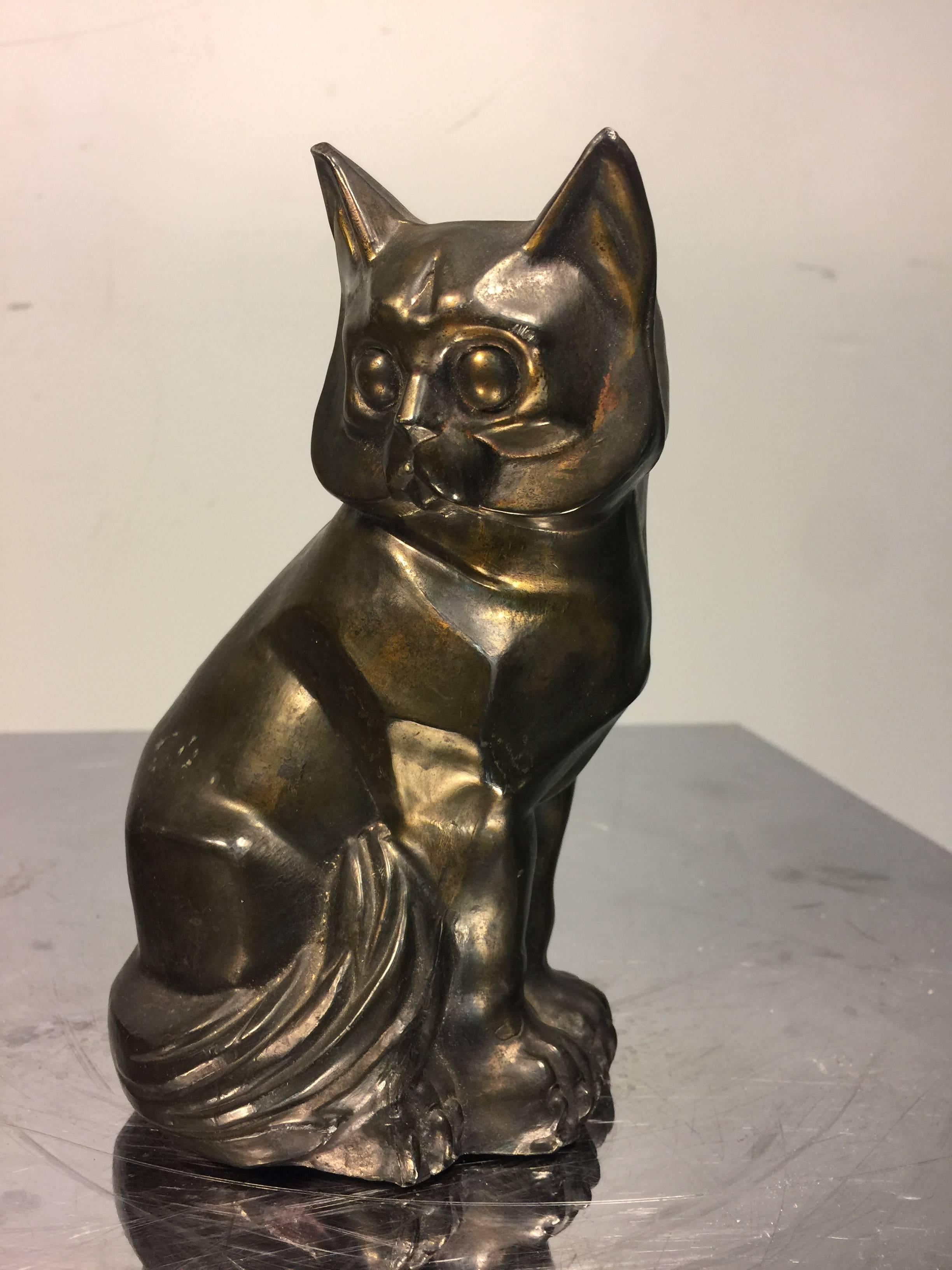 20th Century Art Deco Style Pair of Cast Metal Cubist Cat Form Bookends For Sale