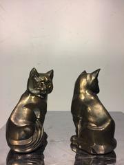 Art Deco Style Pair of Cast Metal Cubist Cat Form Bookends