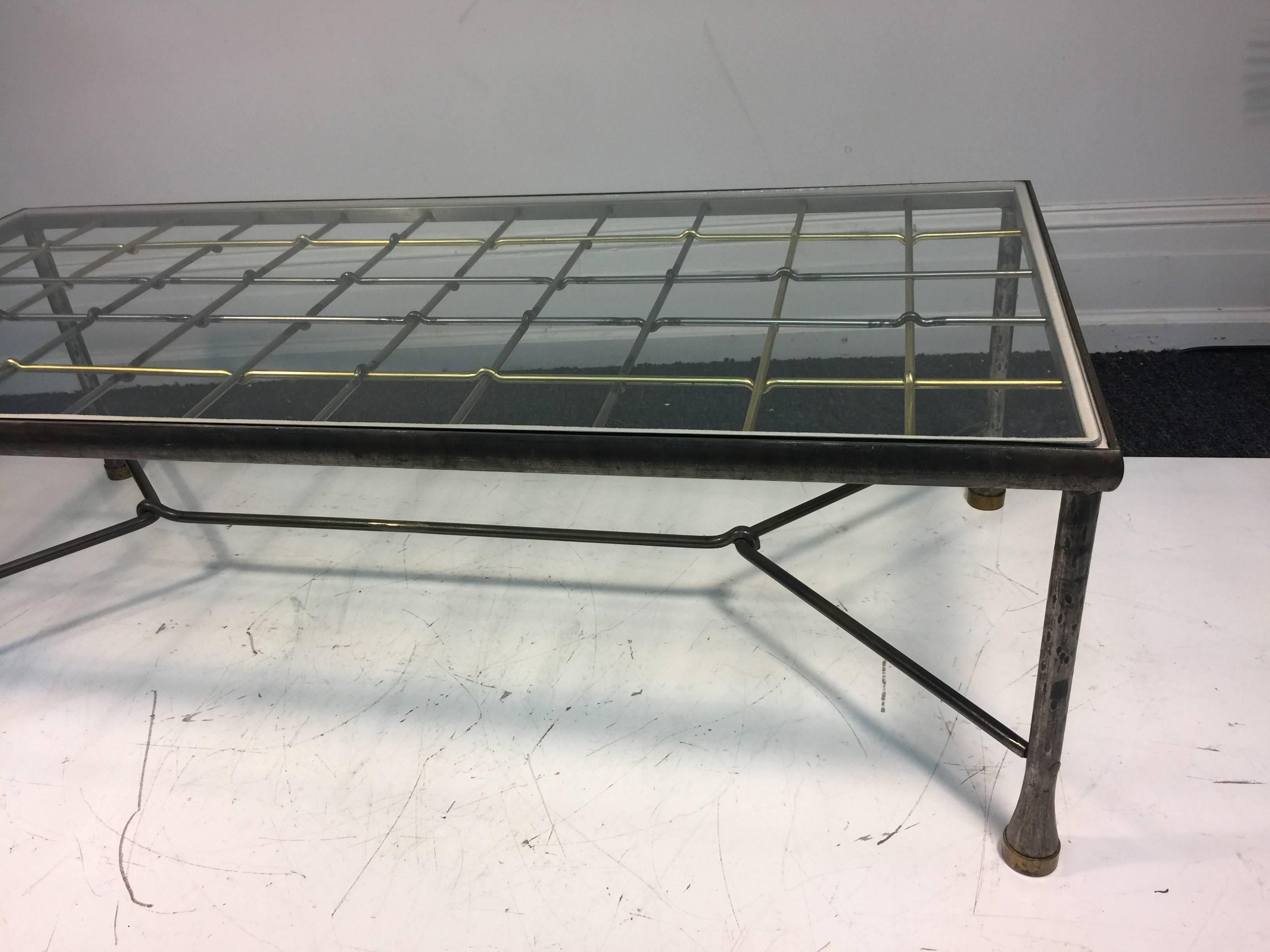 Italian Marvelous Mixed-Metal Coffee or Cocktail Table in the Manner of Giacometti For Sale