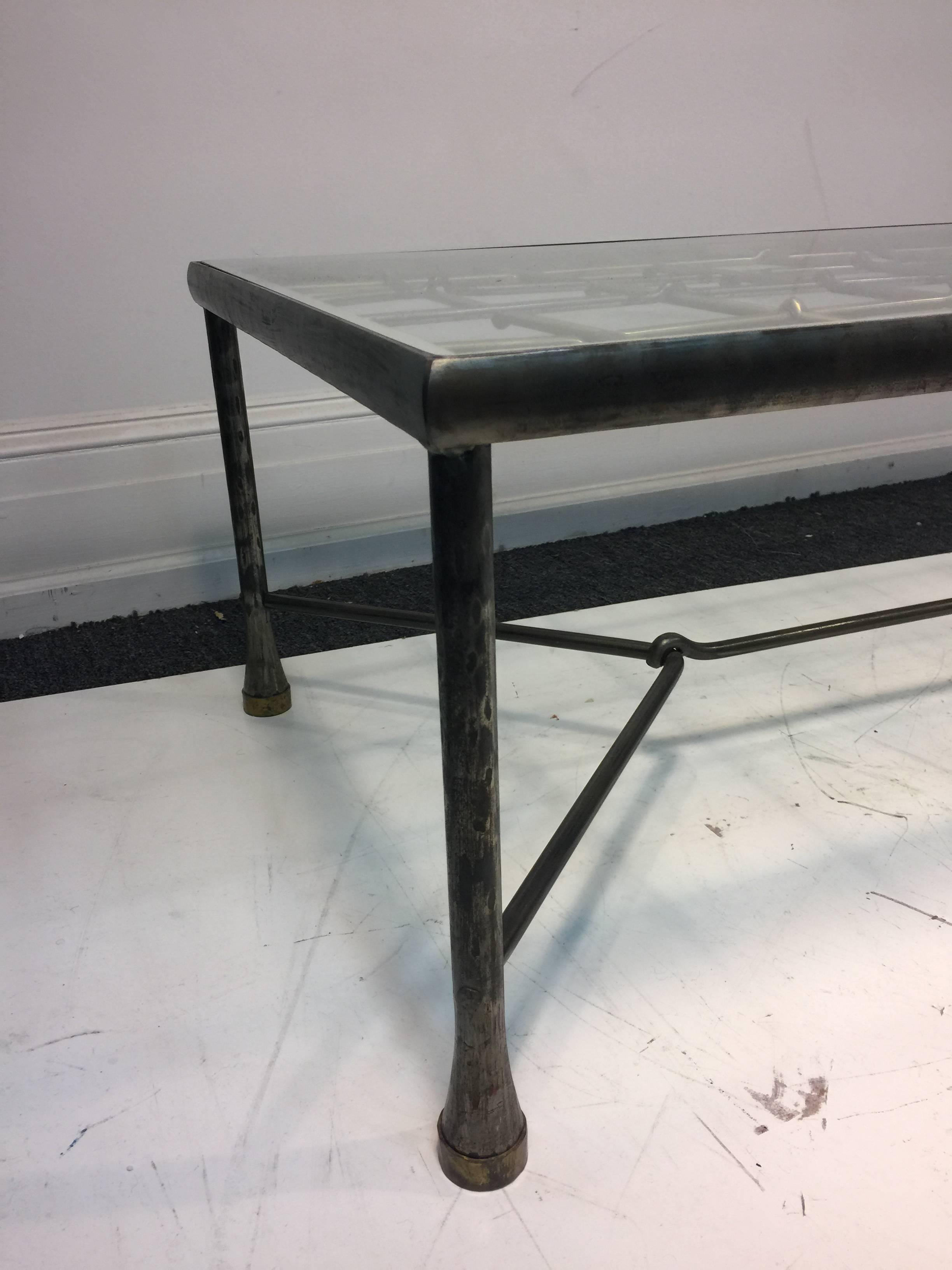 Marvelous Mixed-Metal Coffee or Cocktail Table in the Manner of Giacometti For Sale 1