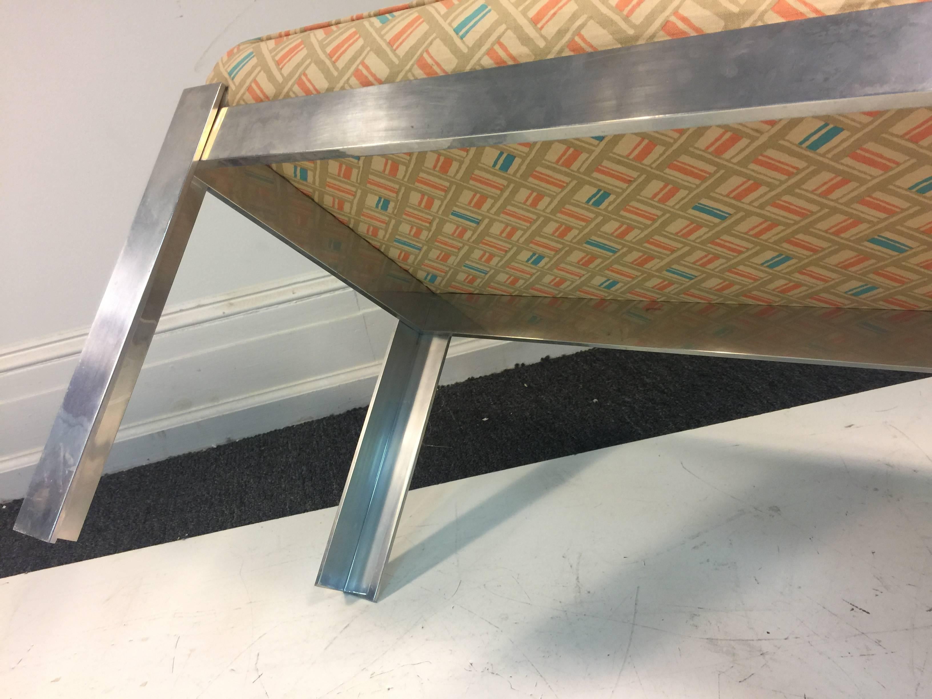Stylish Chrome Bench in the Manner of Karl Springer with Original Upholstery For Sale 2