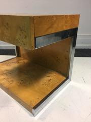 Magnificent Milo Baughman Burl Wood Console Table with Chrome Sides