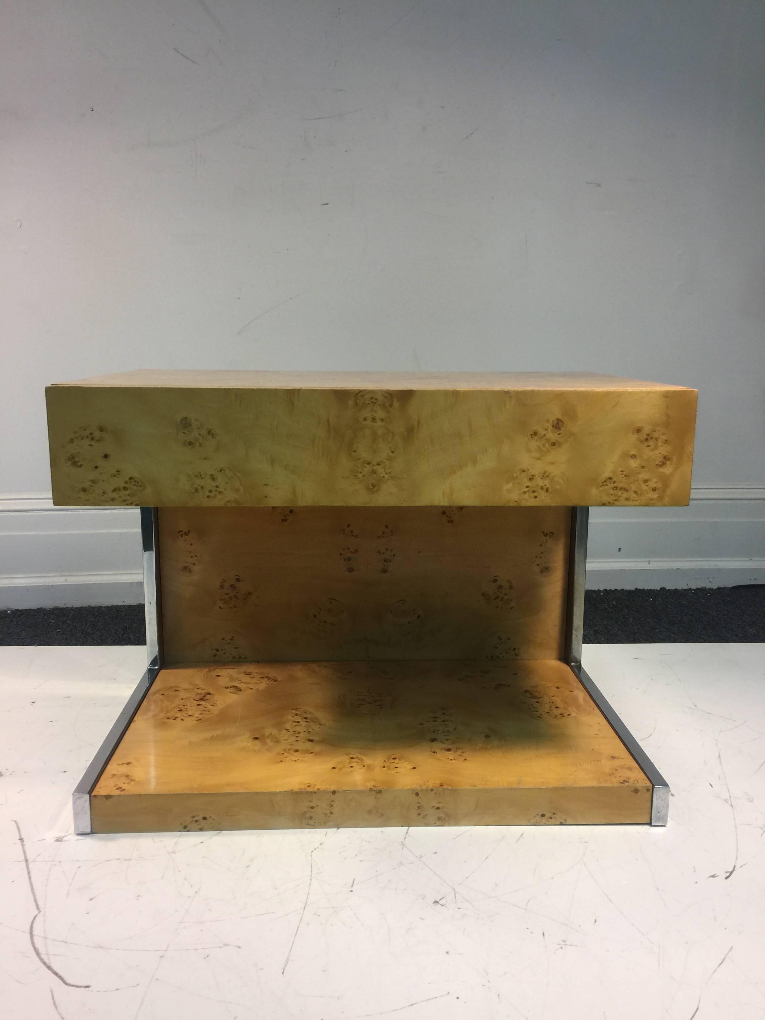 Magnificent Milo Baughman Burl Wood Console Table with Chrome Sides In Good Condition For Sale In Mount Penn, PA