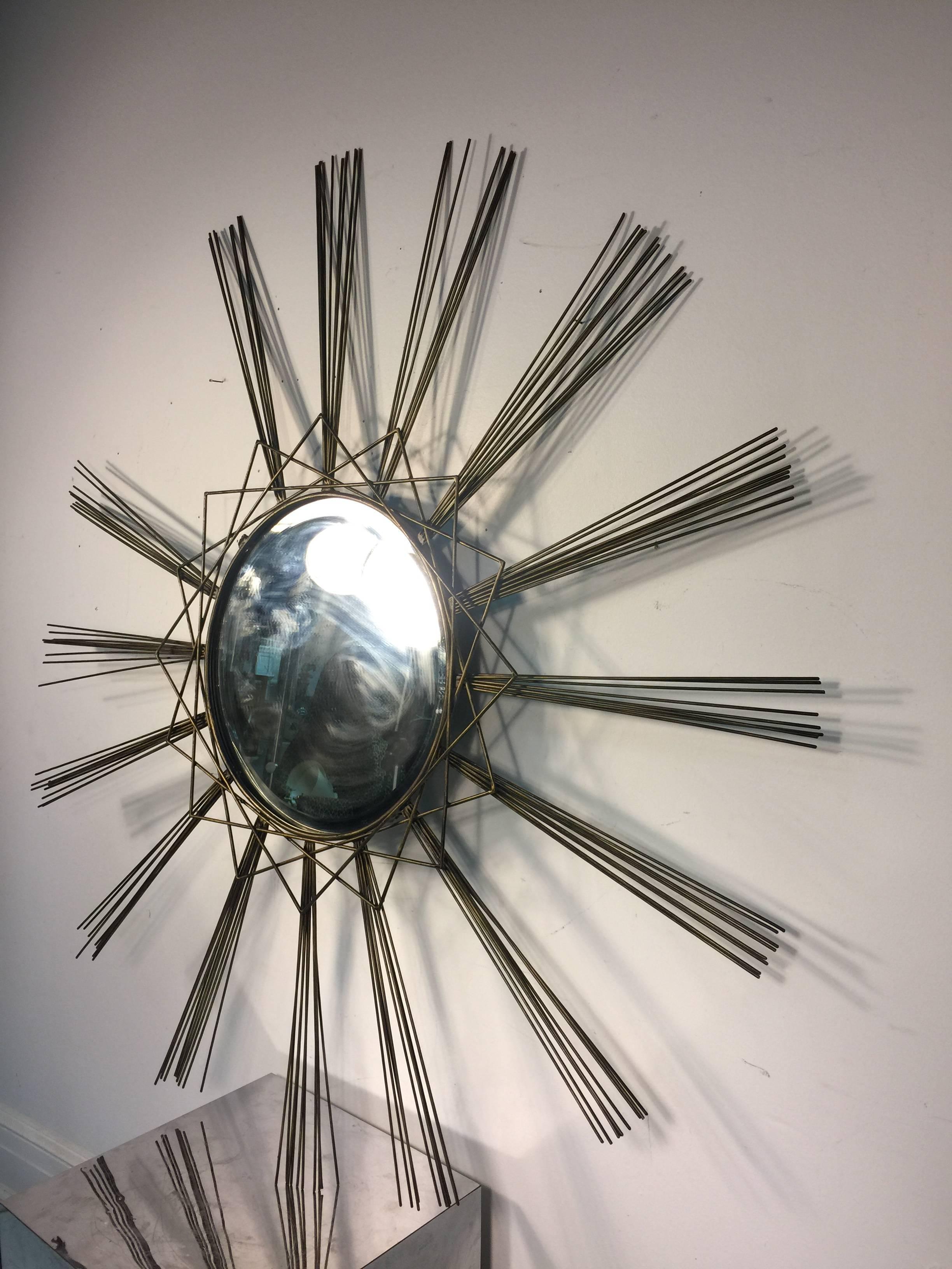 American Great Sunburst Wall Mirror or Sculpture with Brutalist Design For Sale