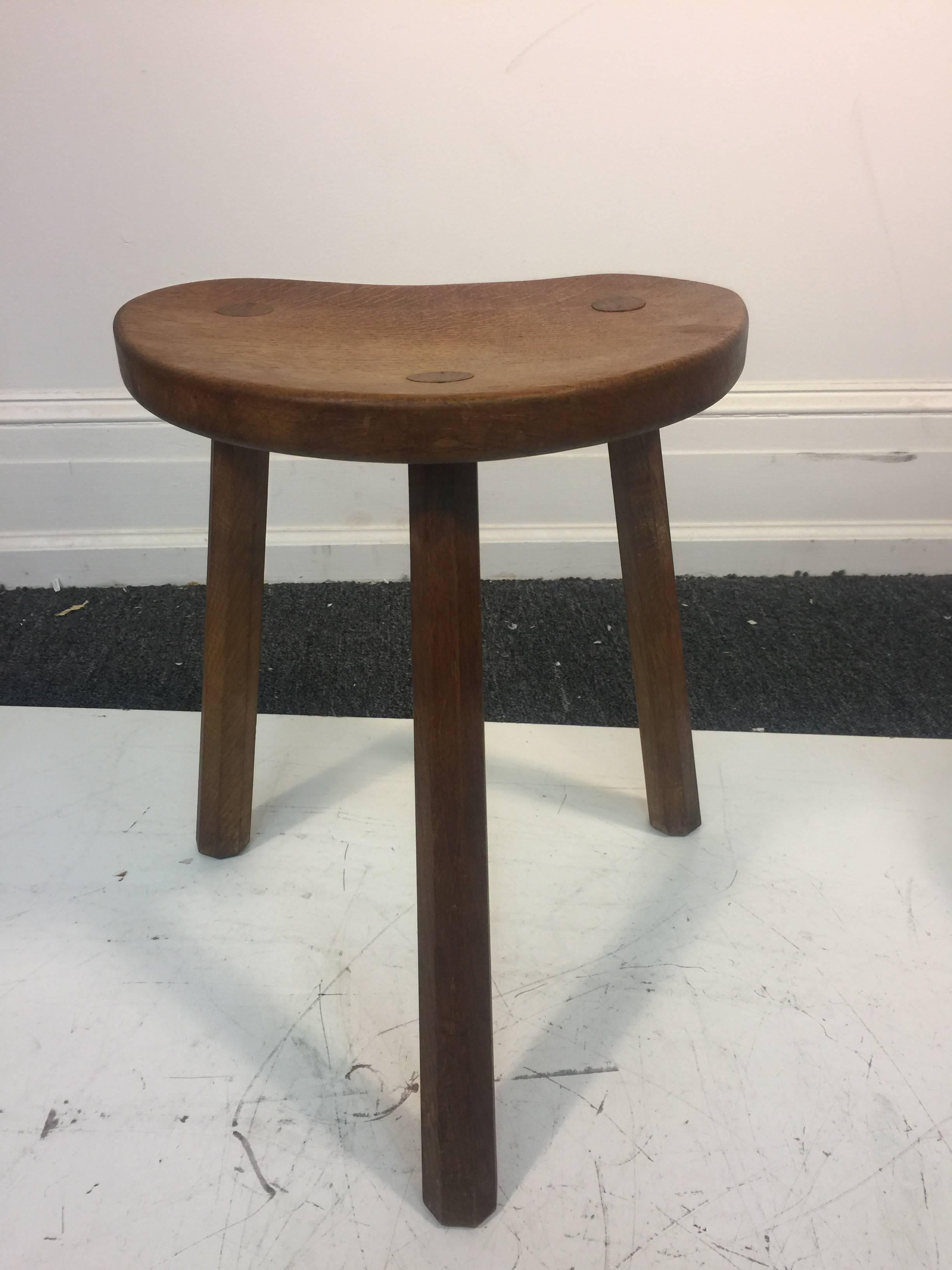 English Very Rare and Fantastic Set of Three Robert Mouseman Thompson Milking Stools For Sale