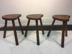 Very Rare and Fantastic Set of Three Robert Mouseman Thompson Milking Stools