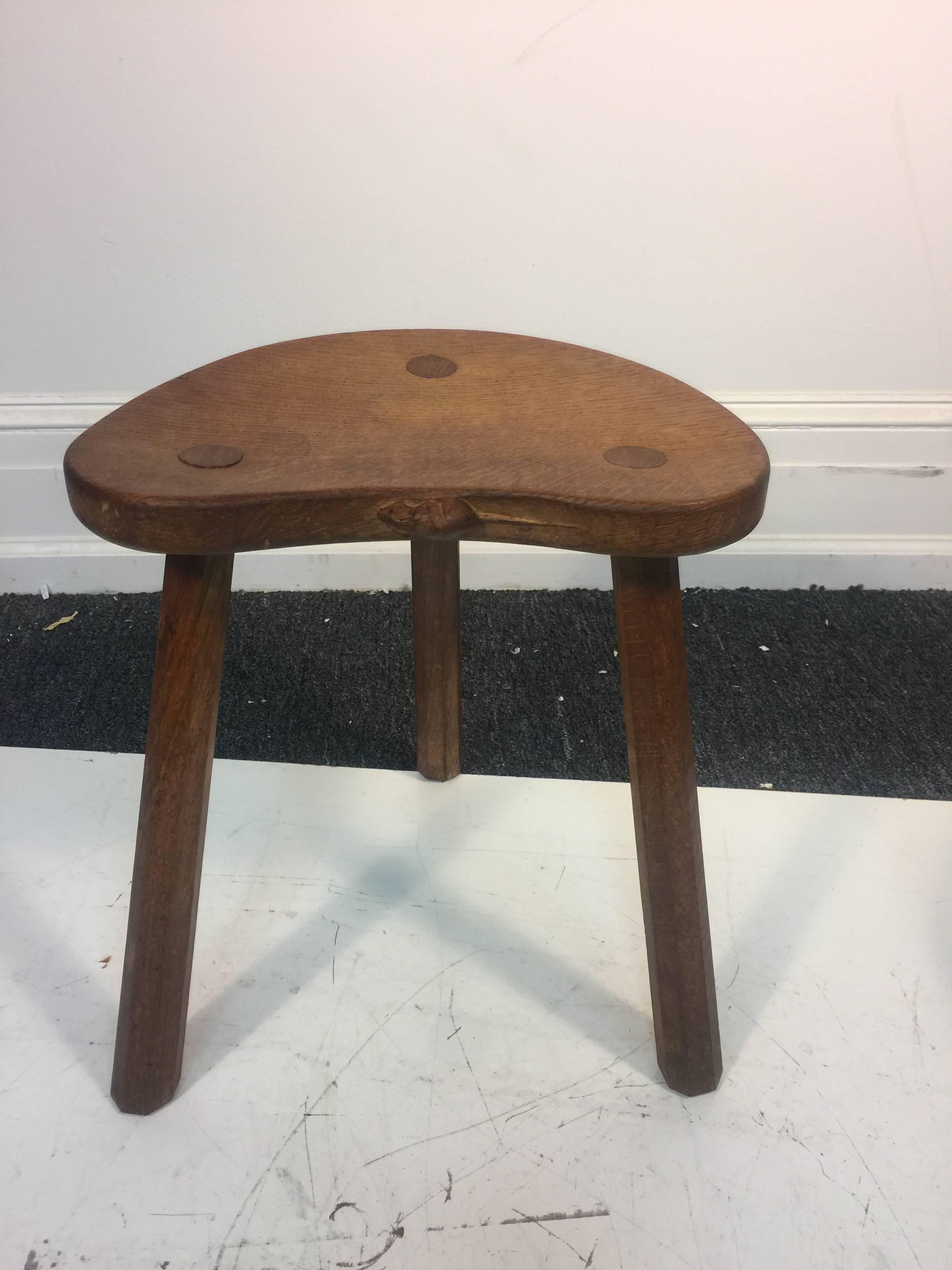 Very Rare and Fantastic Set of Three Robert Mouseman Thompson Milking Stools In Good Condition For Sale In Mount Penn, PA