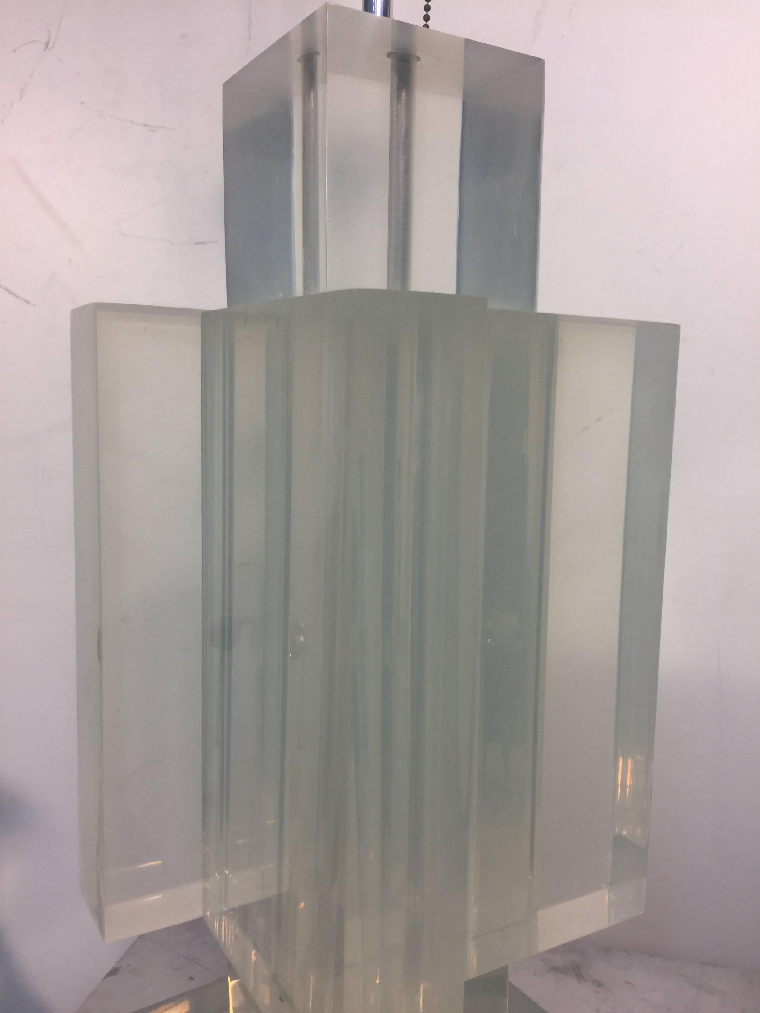 American Sensational Set of Two Solid Lucite Table Lamps For Sale