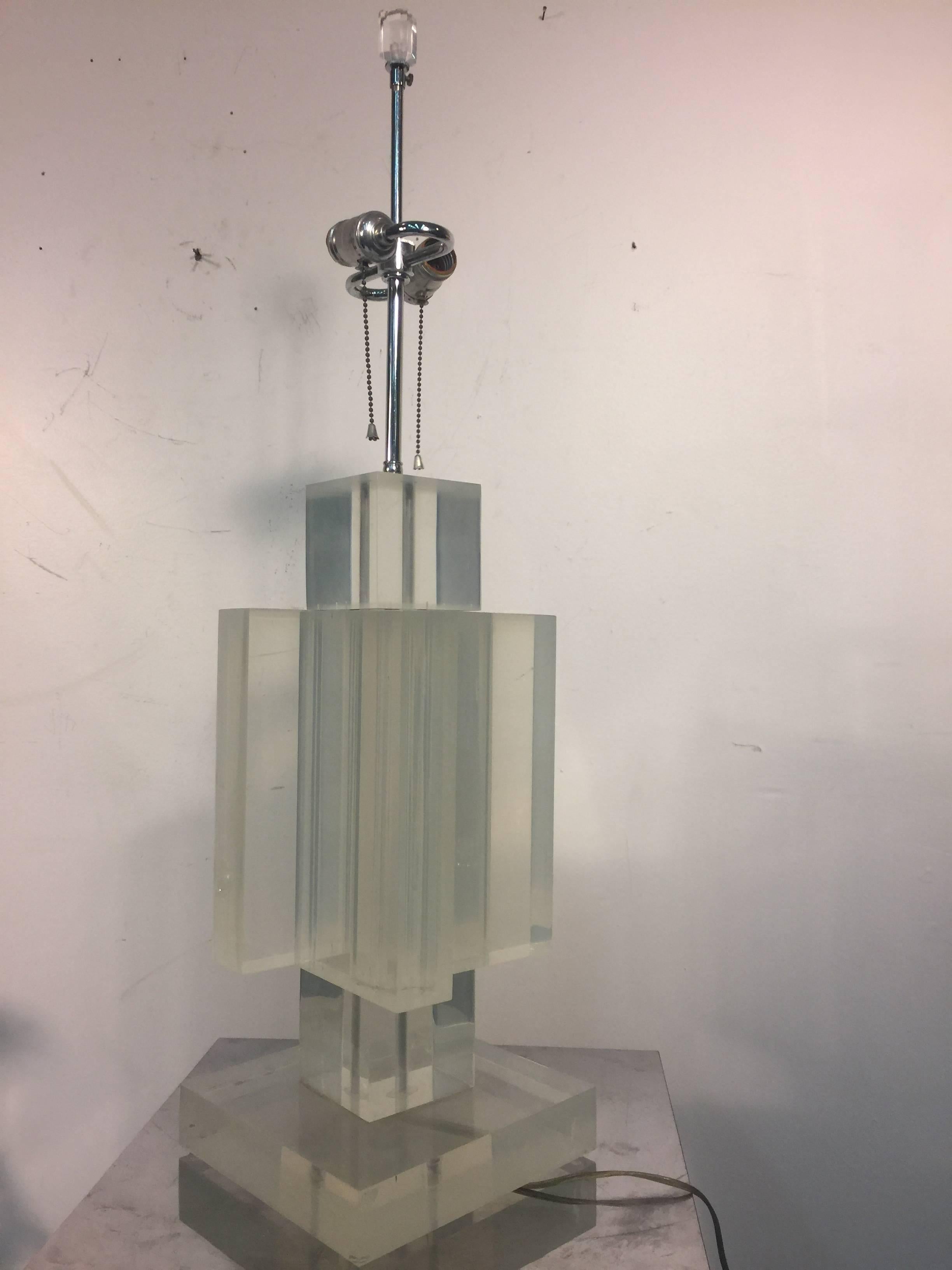 Sensational Set of Two Solid Lucite Table Lamps In Good Condition For Sale In Mount Penn, PA