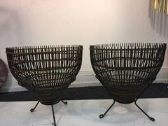 Fantastic Pair of Franco Albini Rattan Fish Basket Side Tables
