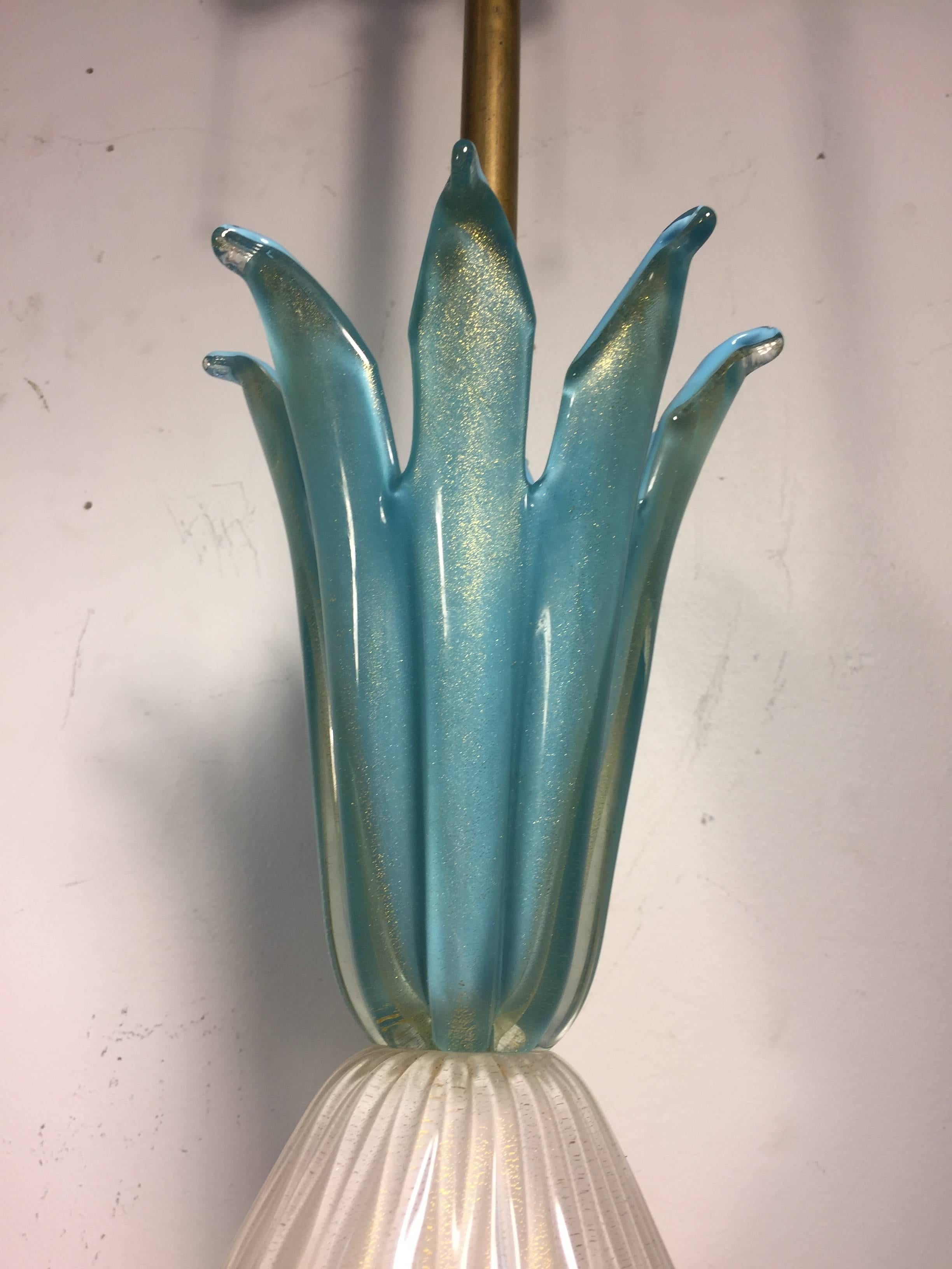 Italian Sensational Murano Glass Pineapple Form Table Lamp by Seguso For Sale