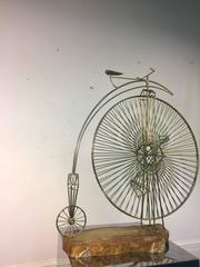 Rare High Wheel Curtis Jere Bicycle Sculpture Mounted on an Onyx Base
