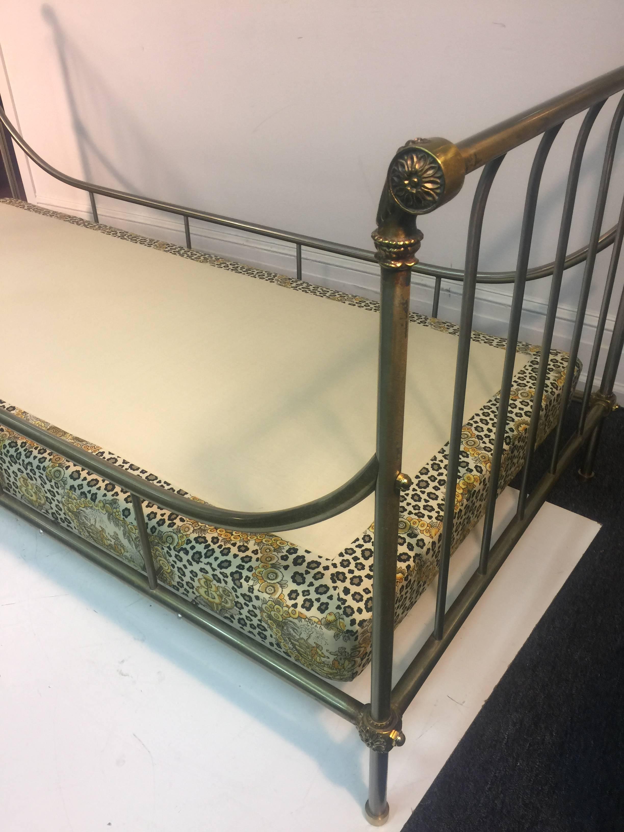Exceptional Steel and Brass French Daybed by Maison Jansen with Fine Details In Good Condition For Sale In Mount Penn, PA