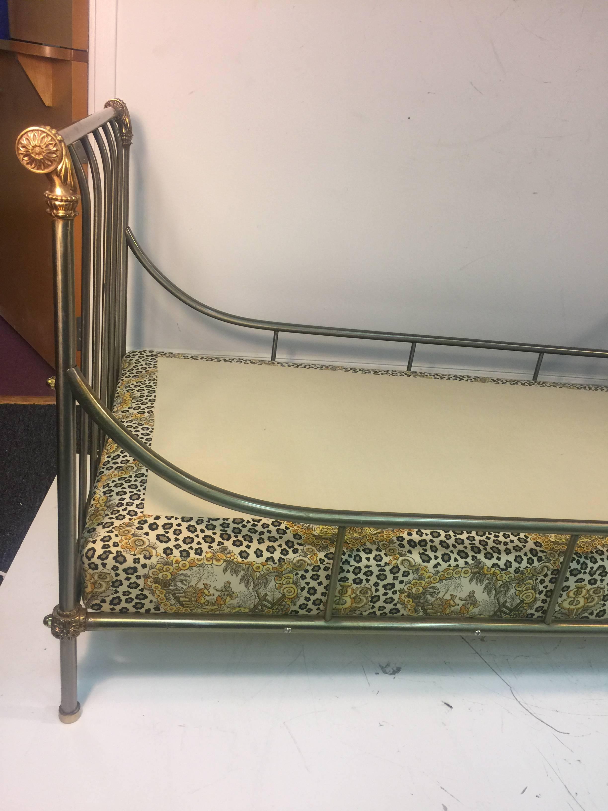 Exceptional Steel and Brass French Daybed by Maison Jansen with Fine Details For Sale 4