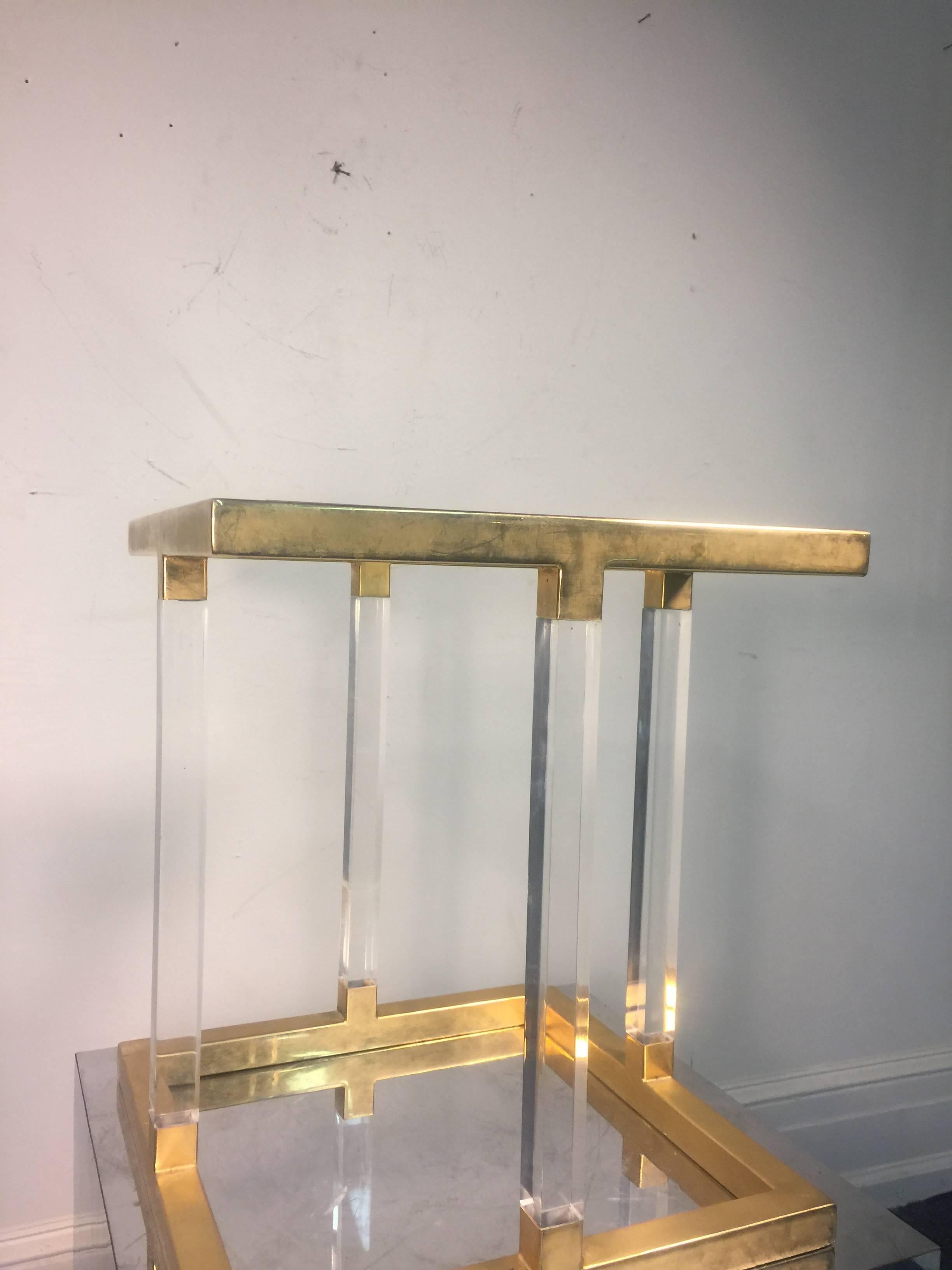 20th Century Amazing Lucite and Brass Accent, or Side Table by Charles Hollis Jones For Sale