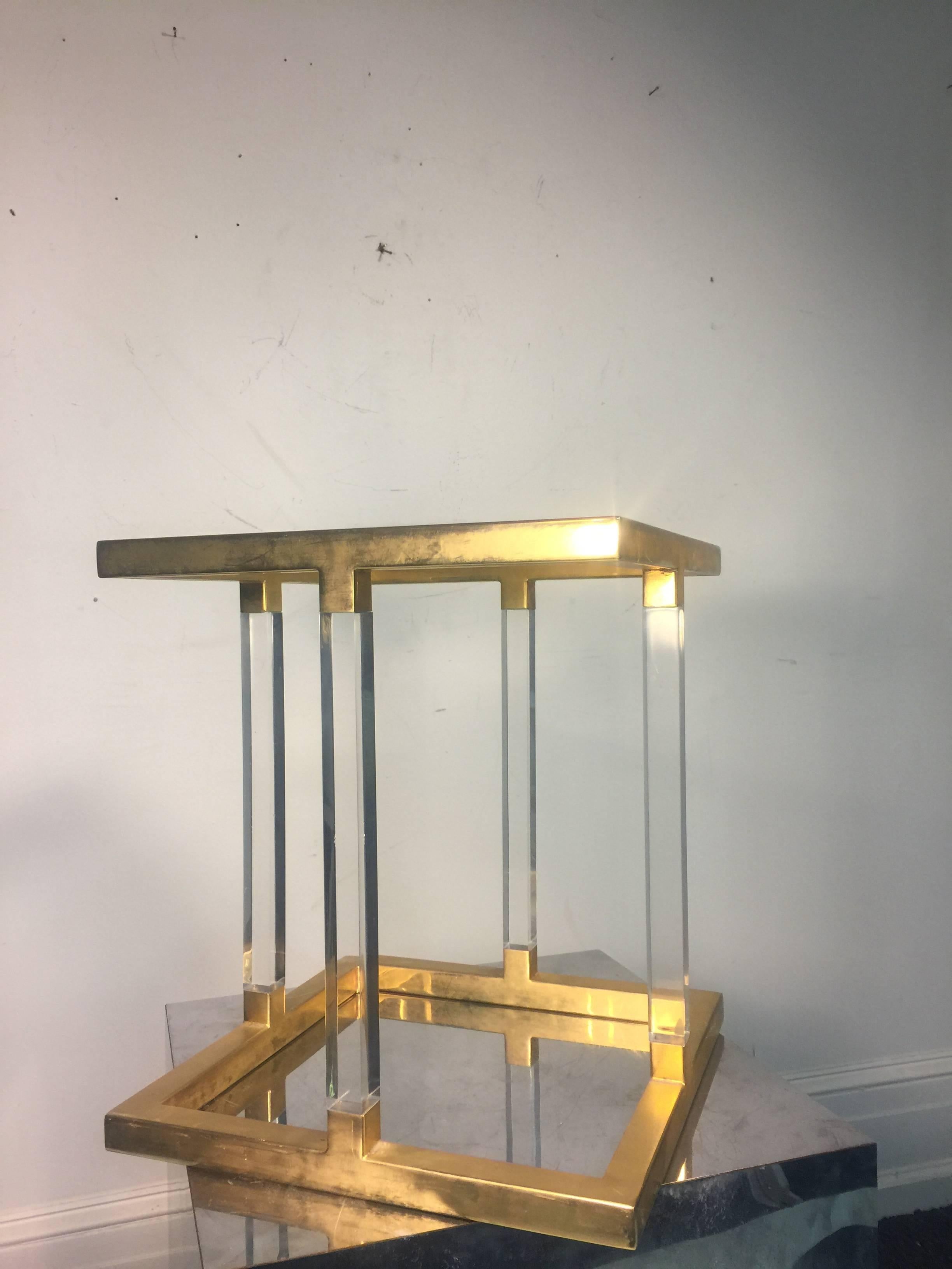 Amazing Lucite and Brass Accent, or Side Table by Charles Hollis Jones In Good Condition For Sale In Mount Penn, PA
