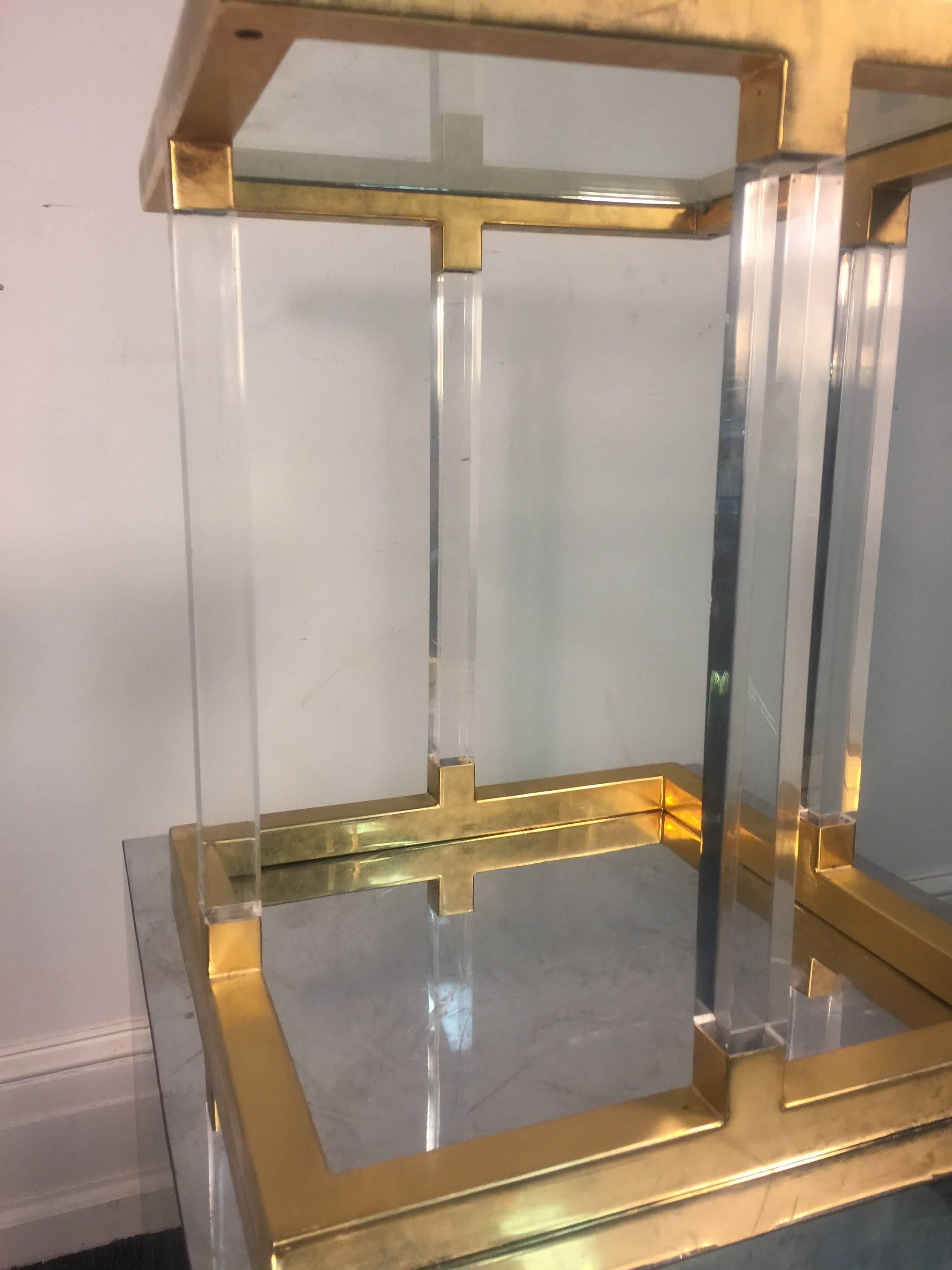 Amazing Lucite and Brass Accent, or Side Table by Charles Hollis Jones For Sale 1