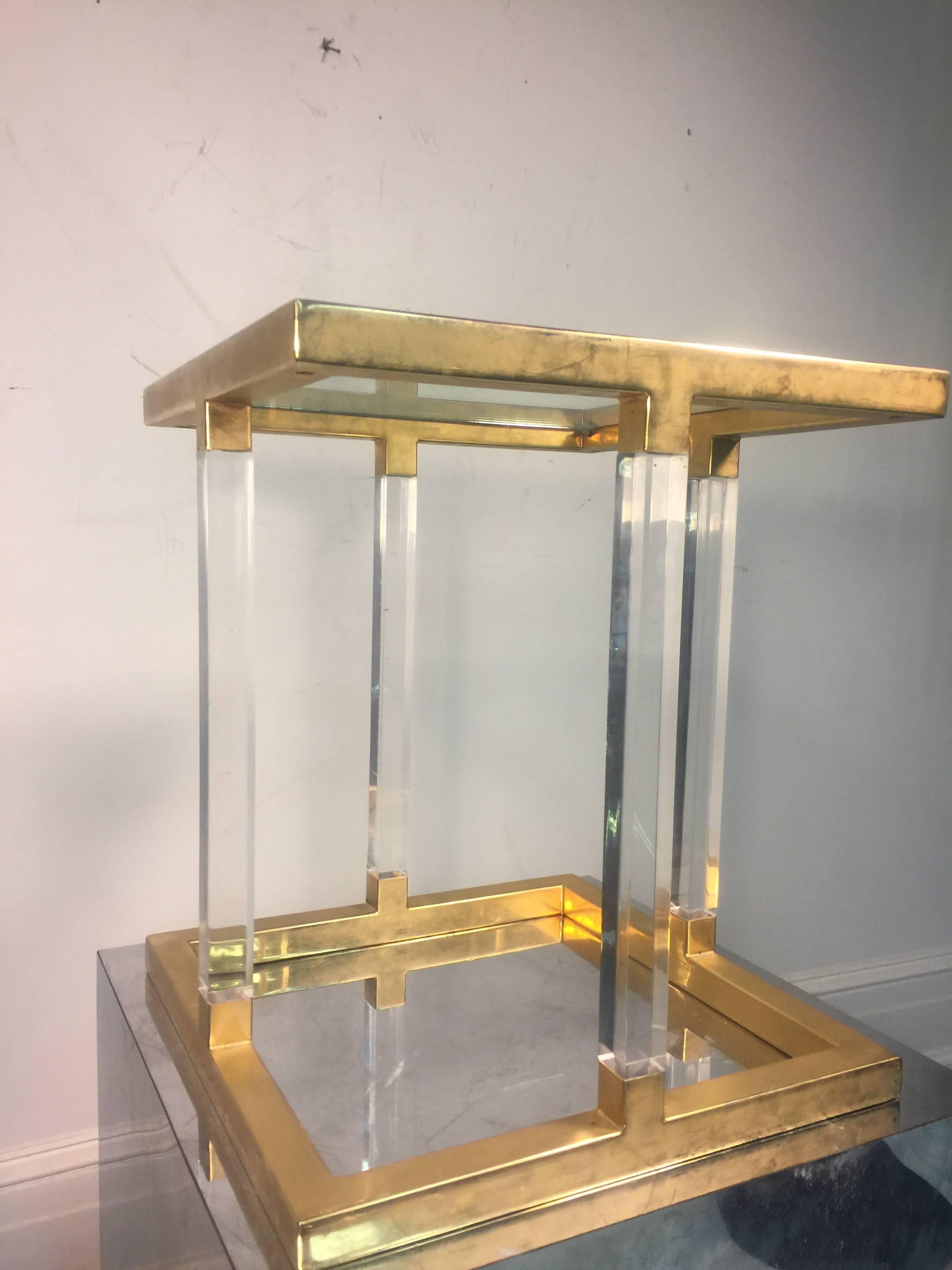 American Amazing Lucite and Brass Accent, or Side Table by Charles Hollis Jones For Sale