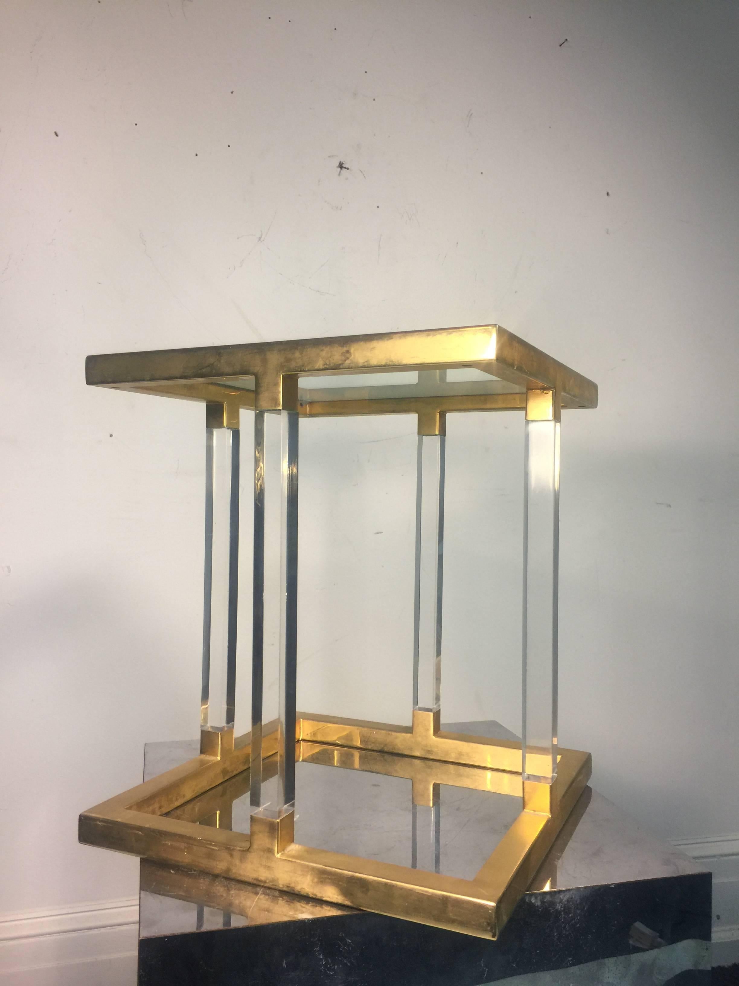 Modern Amazing Lucite and Brass Accent, or Side Table by Charles Hollis Jones For Sale