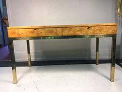 Magnificent Milo Baughman Burl Wood Desk or Console Table with Brass Base