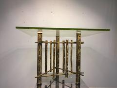 Exquisite Brutalist Faux Bamboo Side, or Accent Table by Silas Seandel