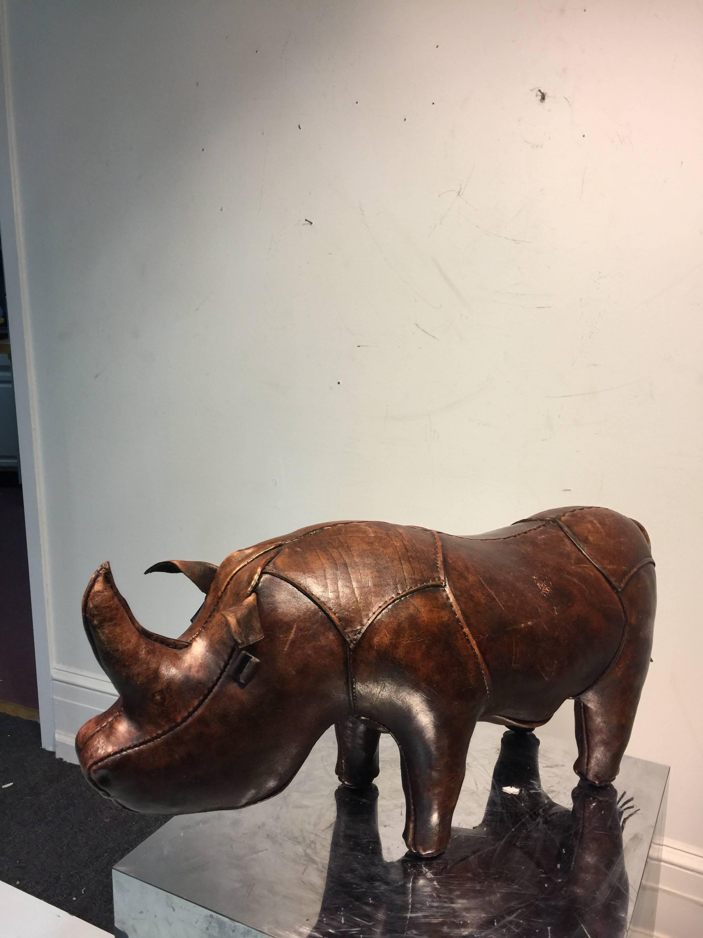 A beautiful Abercrombie and Fitch leather rhinoceros sculpture or foot stool, circa 1940. Good vintage condition.