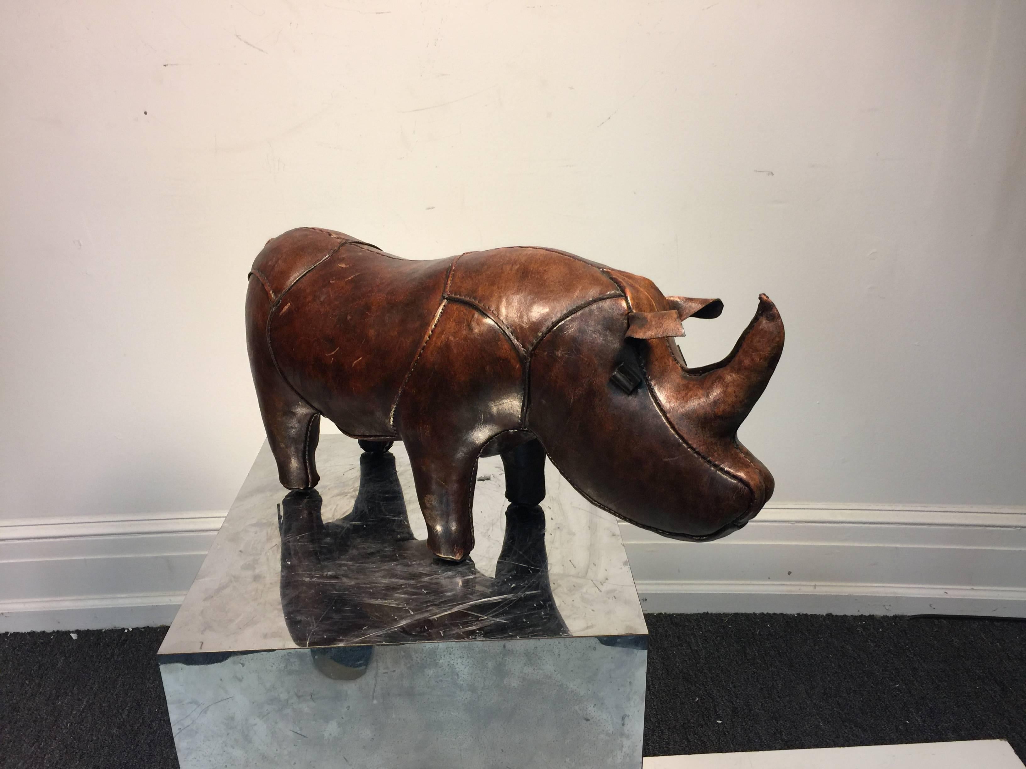 Mid-Century Modern Beautiful Abercrombie and Fitch Leather Rhinoceros Sculpture or Foot Stool For Sale
