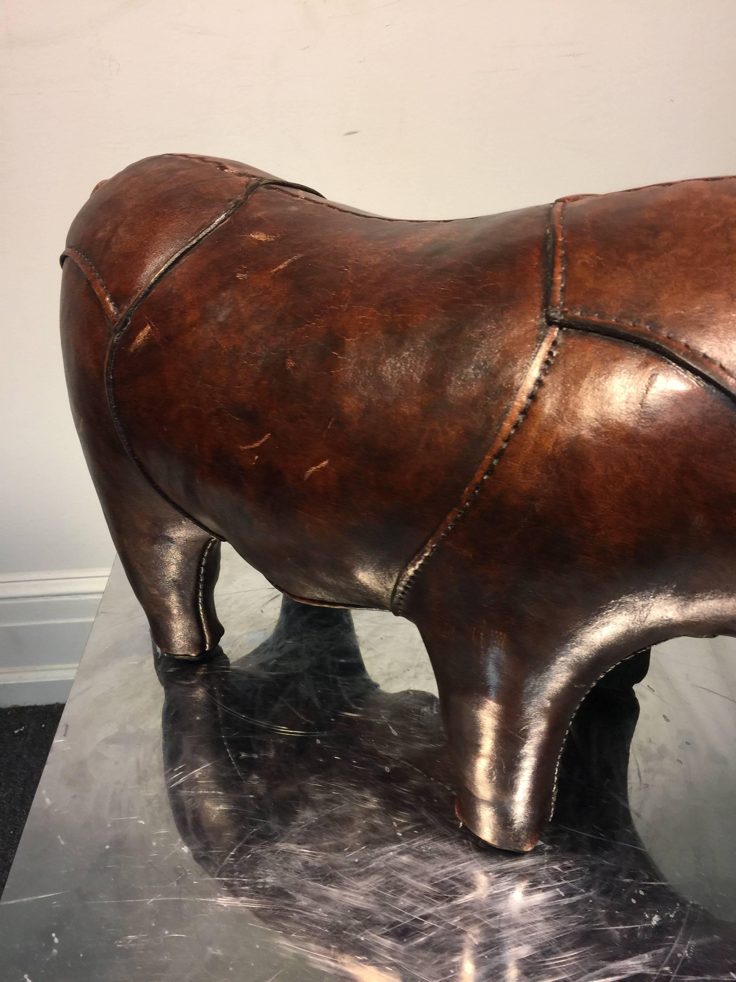 Beautiful Abercrombie and Fitch Leather Rhinoceros Sculpture or Foot Stool In Good Condition For Sale In Mount Penn, PA