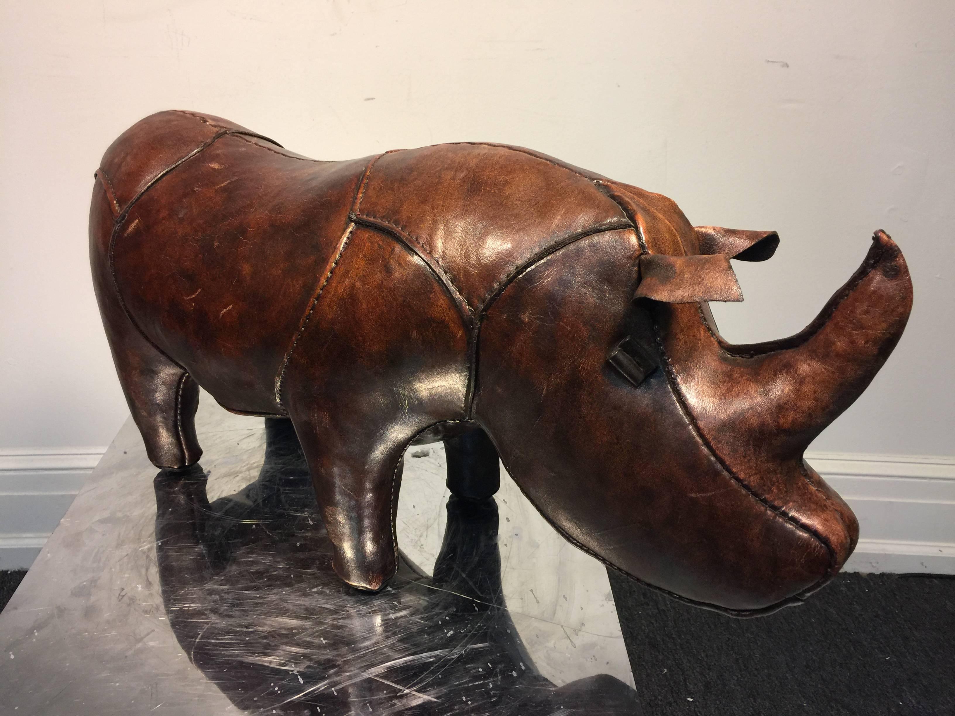 American Beautiful Abercrombie and Fitch Leather Rhinoceros Sculpture or Foot Stool For Sale