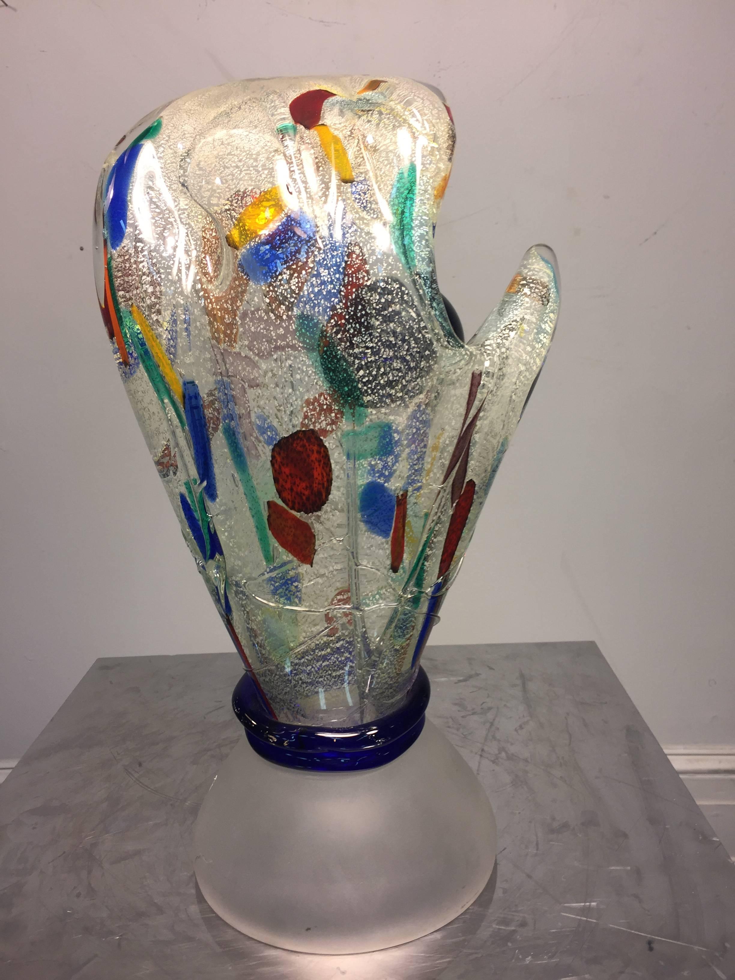Magnificent Modernist Colorful Murano Glass Catcher's Mitt and Ball In Good Condition For Sale In Mount Penn, PA