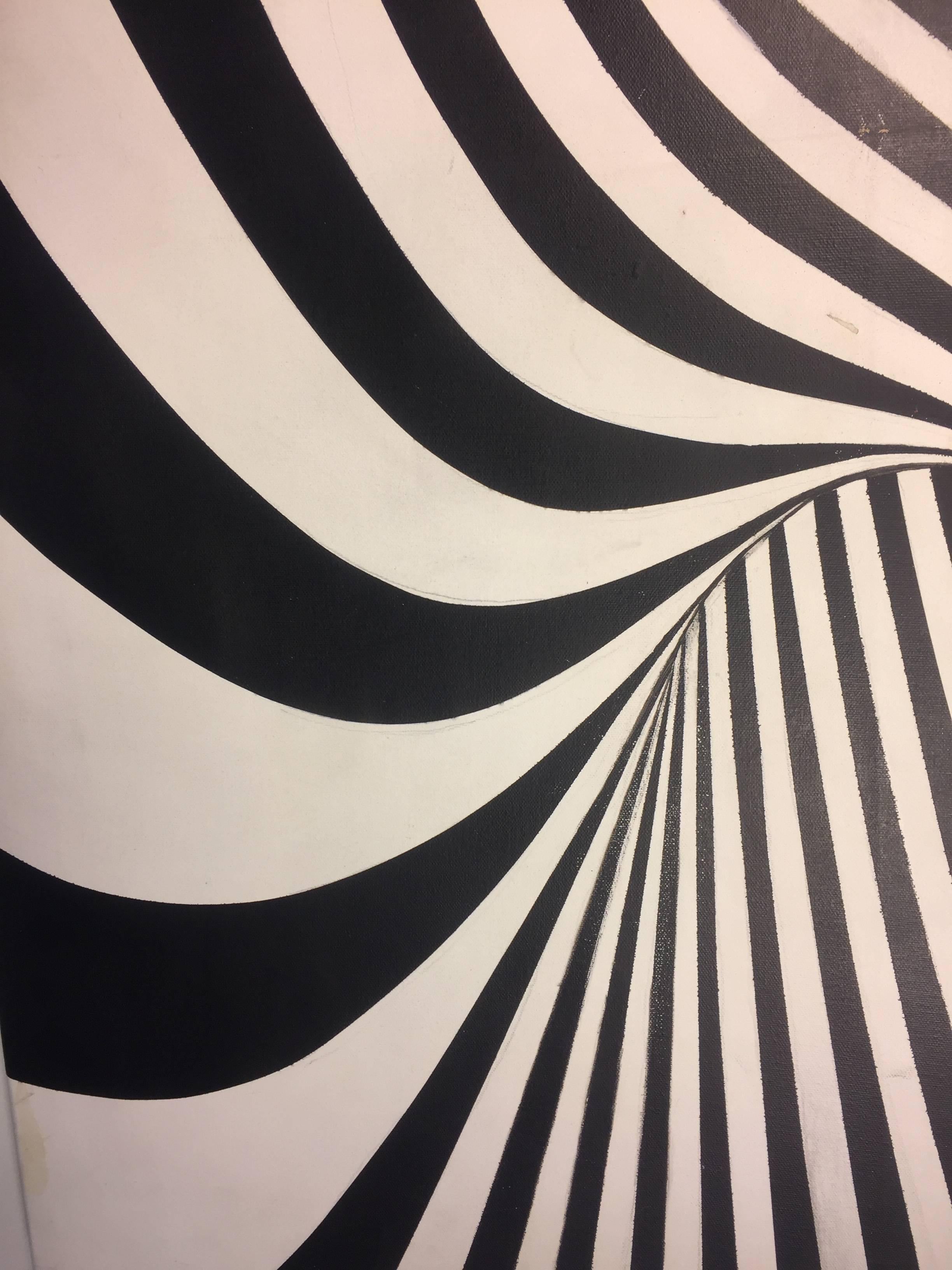 American Dramatic Op Art Zebra Pattern Painting in the Manner of Victor Vasarely For Sale