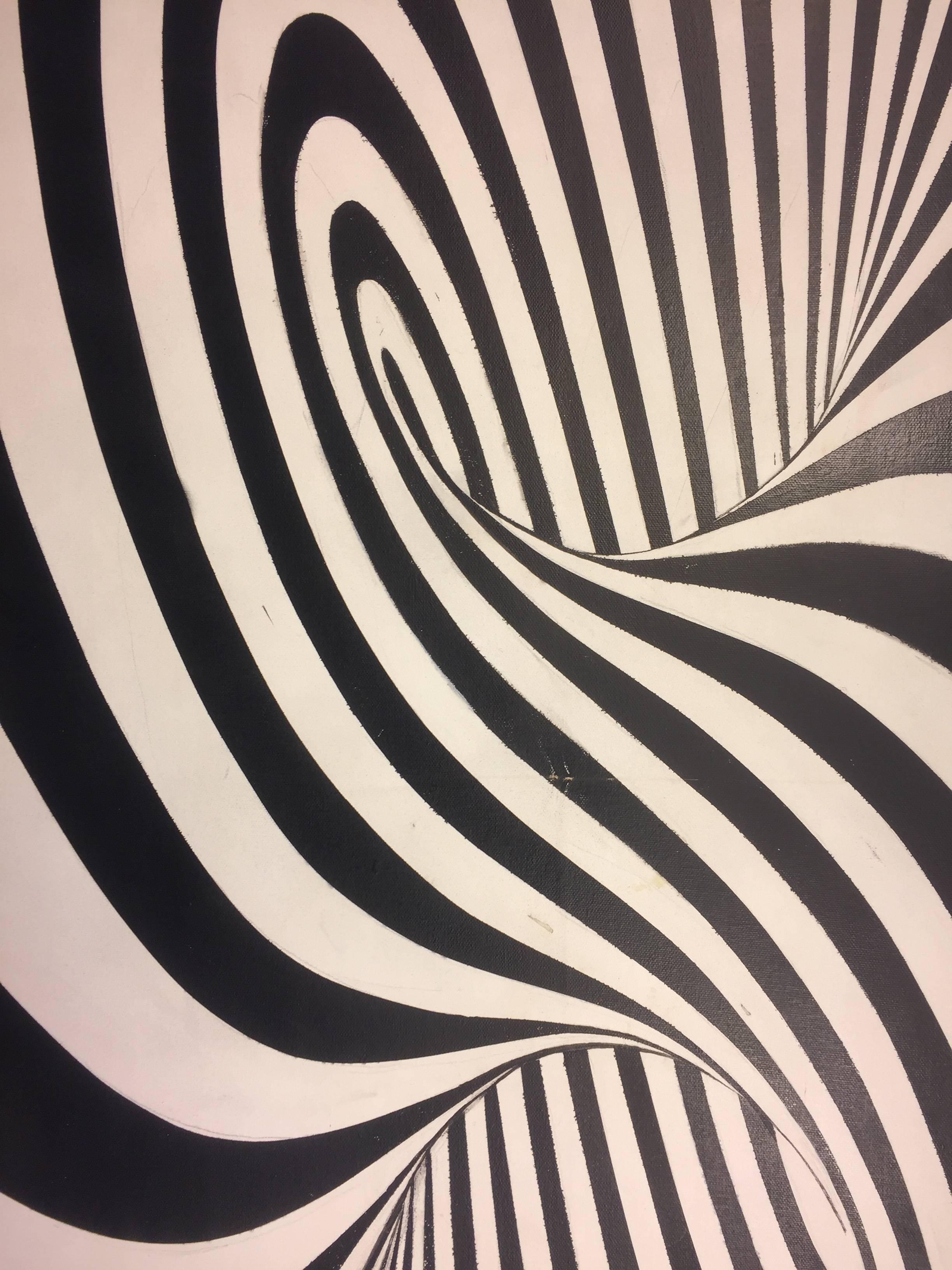 Dramatic Op Art Zebra Pattern Painting in the Manner of Victor Vasarely In Good Condition For Sale In Mount Penn, PA