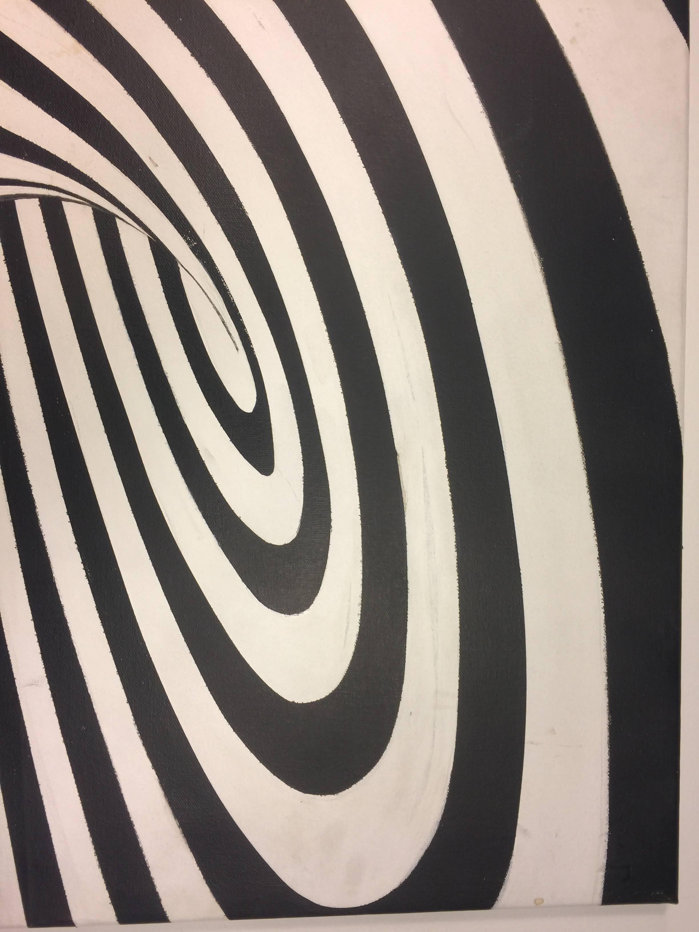 20th Century Dramatic Op Art Zebra Pattern Painting in the Manner of Victor Vasarely For Sale